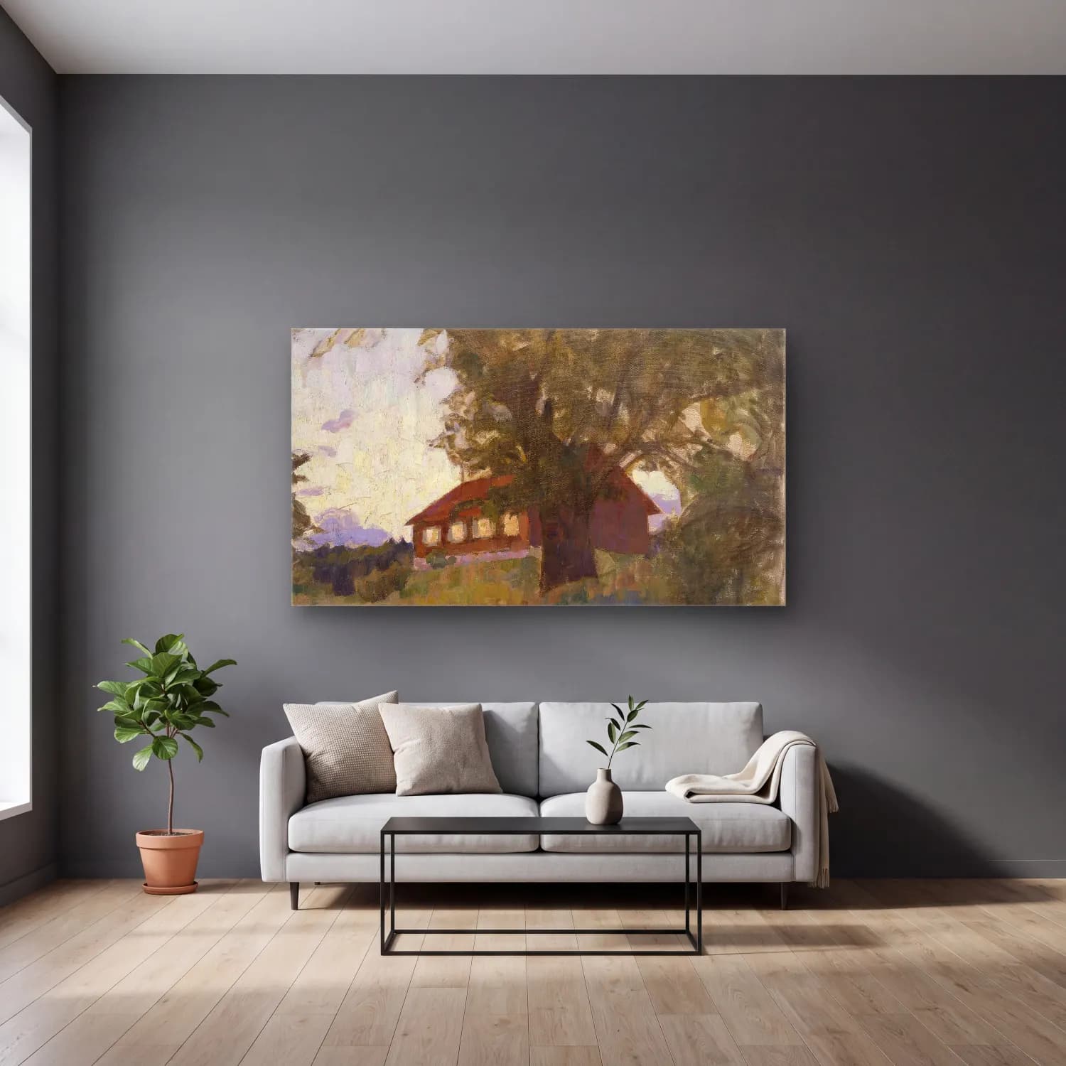 Richard Bergh – The Verger’s House at Tyresö cam tablo — gri duvarlı salonda