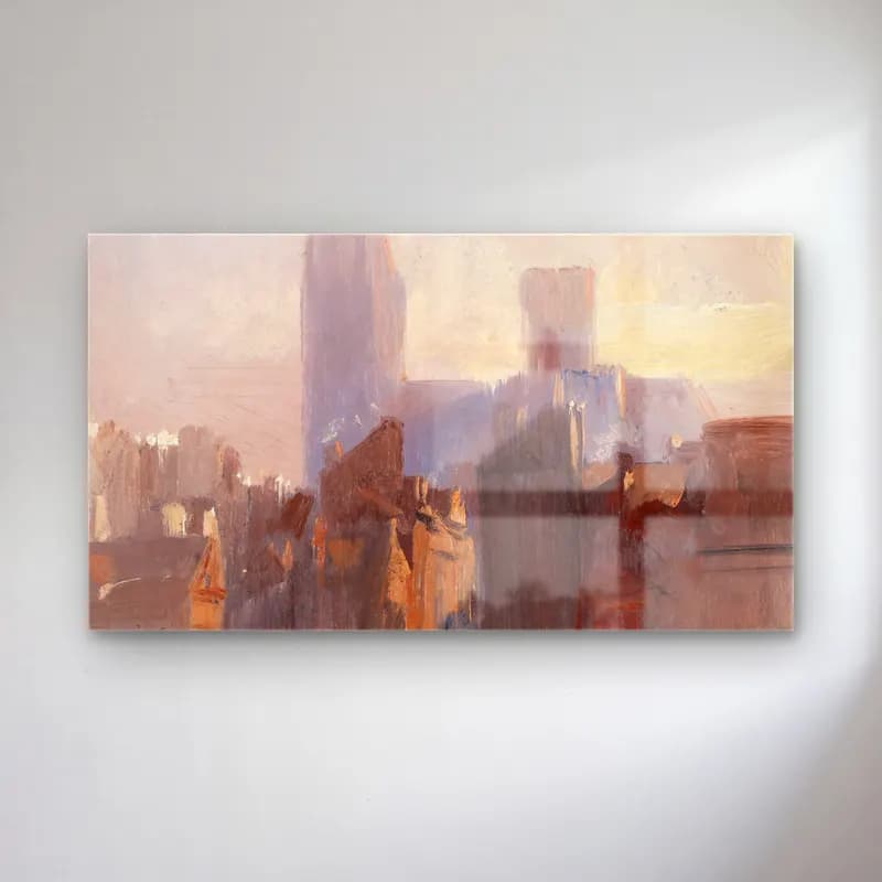 Richard Parkes Bonington – Rouen Cathedral, Sunrise cam tablo — Richard Parkes Bonington – Rouen Cathedral, Sunrise — empresyonist new york silüeti