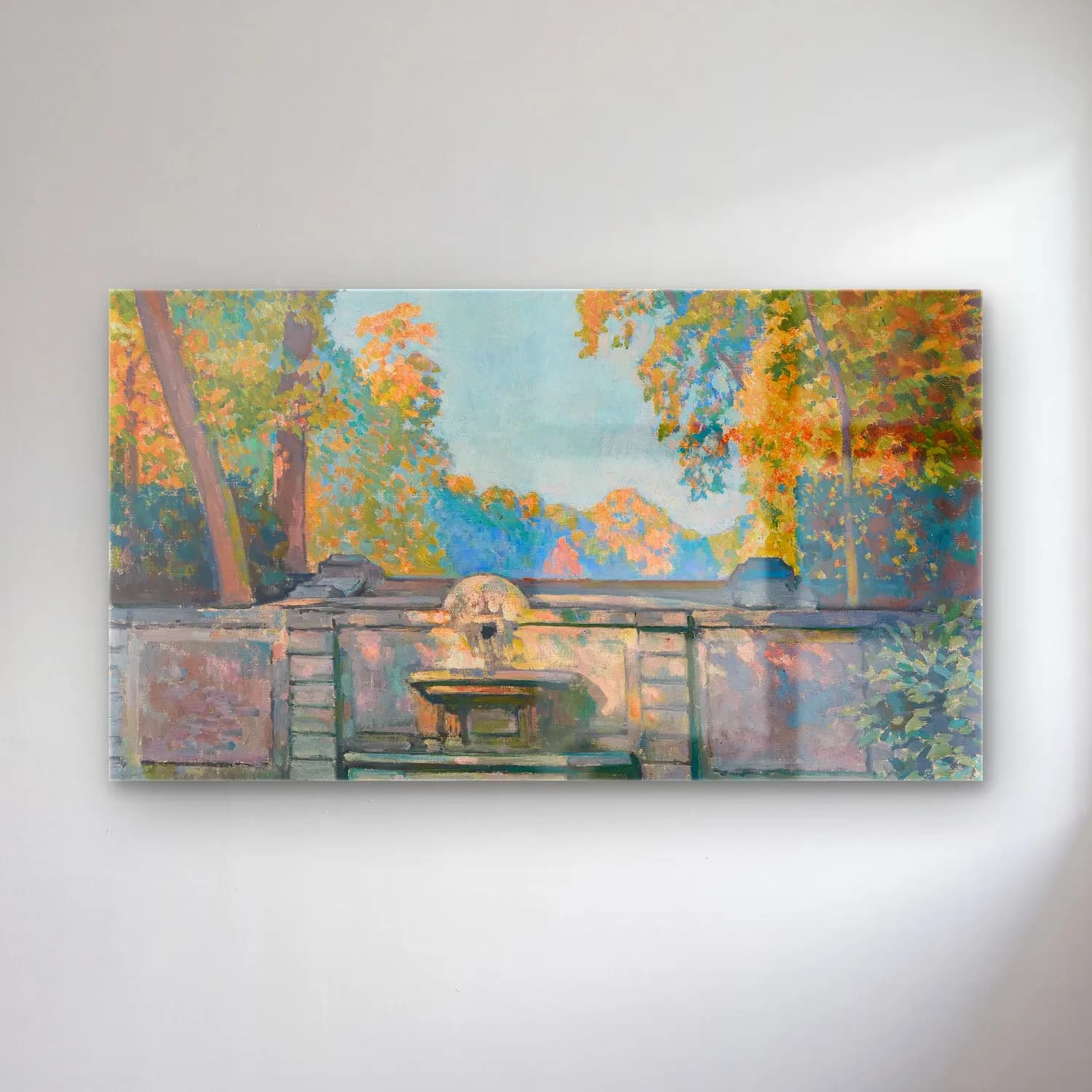 Theo van Rysselberghe – Theo van Rysselberghe - La Fontaine cam tablo — Theo van Rysselberghe – Theo van Rysselberghe - La Fontaine — empresyonist çiçek bahçesi