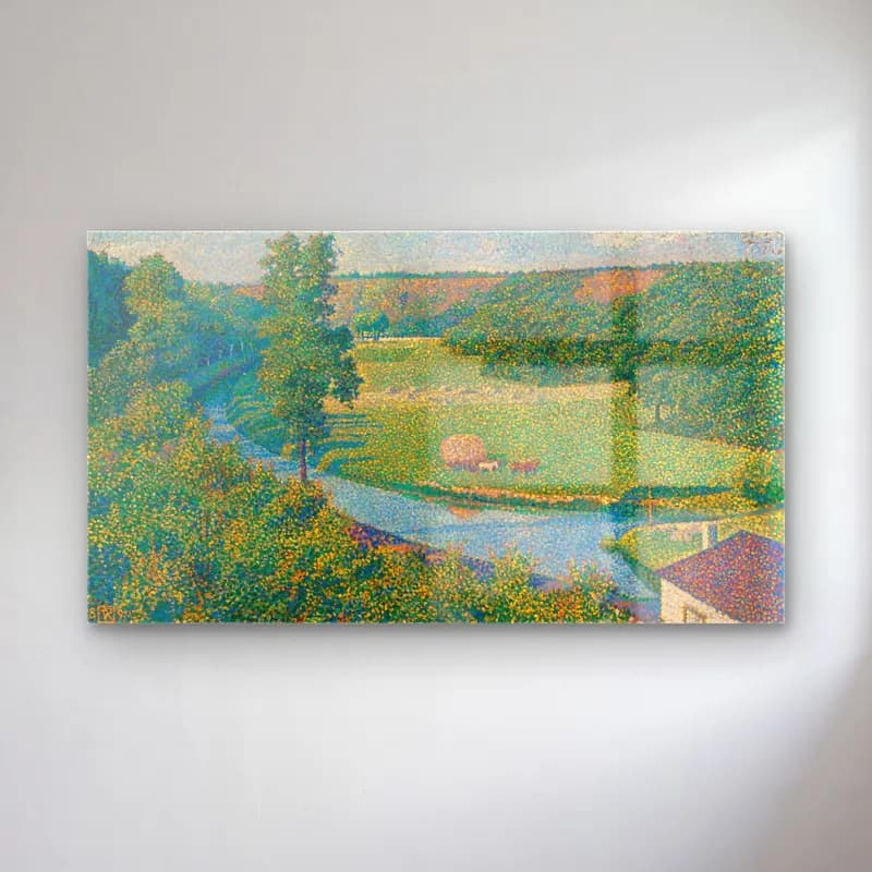 Theo van Rysselberghe – Theo van Rysselberghe - La Vallée De La Sambre cam tablo — Theo van Rysselberghe – Theo van Rysselberghe - La Vallée De La Sambre — empresyonist kırda nehir