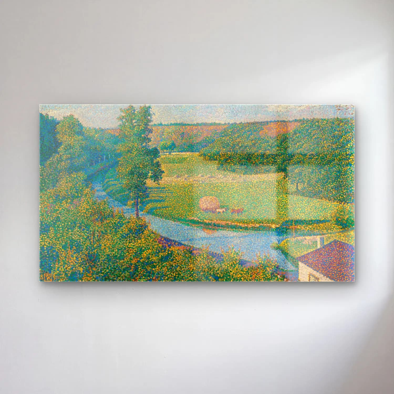 Theo van Rysselberghe – Theo van Rysselberghe - La Vallée De La Sambre cam tablo — Theo van Rysselberghe – Theo van Rysselberghe - La Vallée De La Sambre — empresyonist kırda nehir