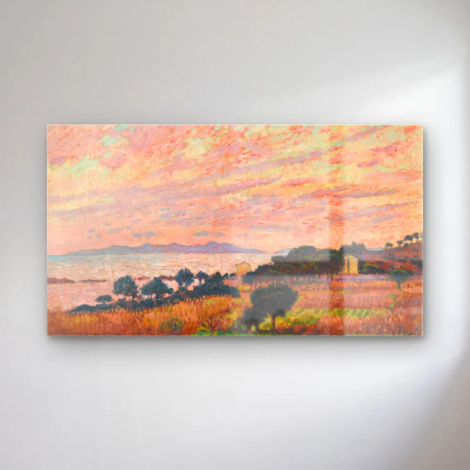 Theo van Rysselberghe – Theo van Rysselberghe - The Mediterranean at Le Lavandou cam tablo — Theo van Rysselberghe – Theo van Rysselberghe - The Mediterranean at Le Lavandou — empresyonist gün batımı gökyüzü