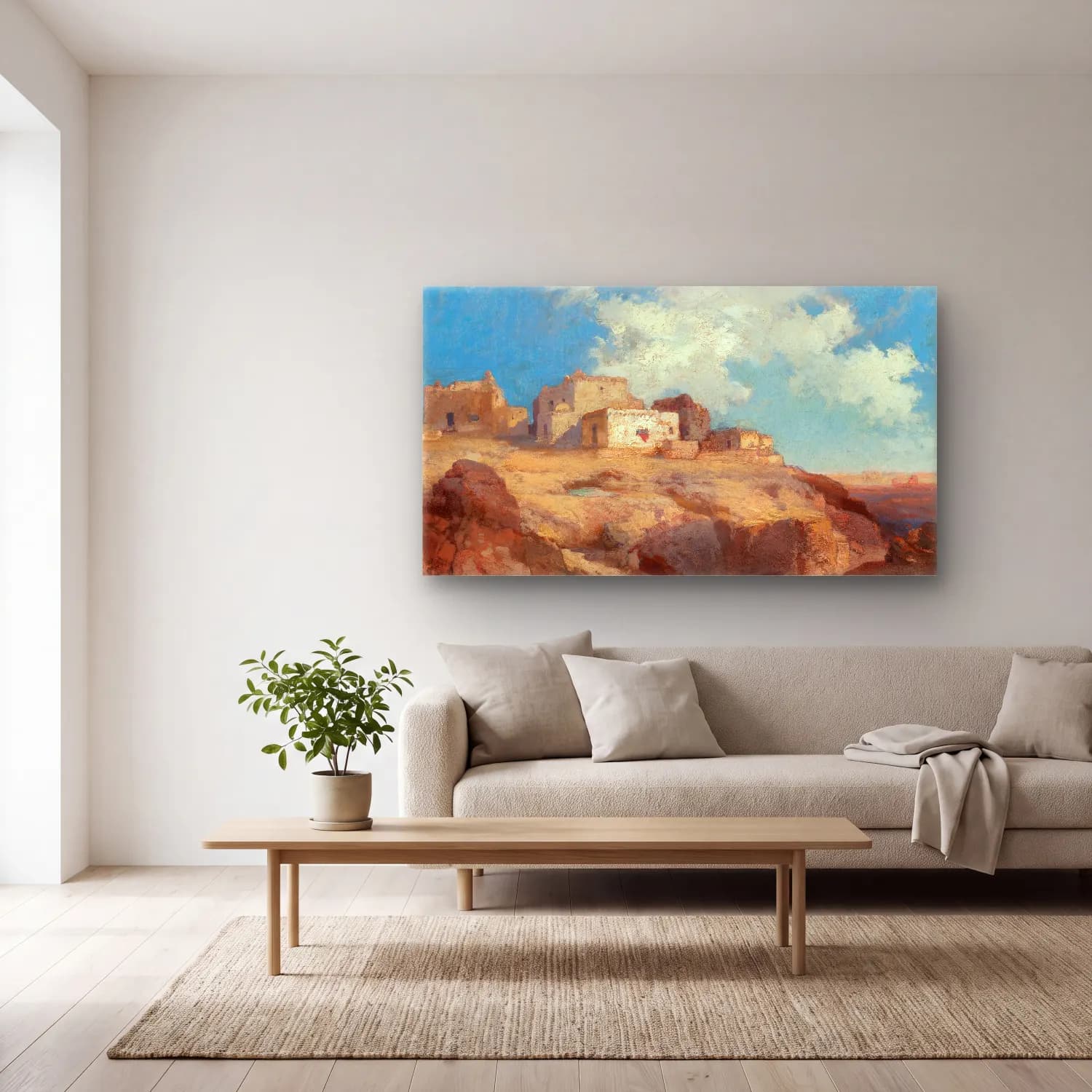 Thomas Moran – A Bit of Acoma, New Mexico cam tablo — açık renk salonda