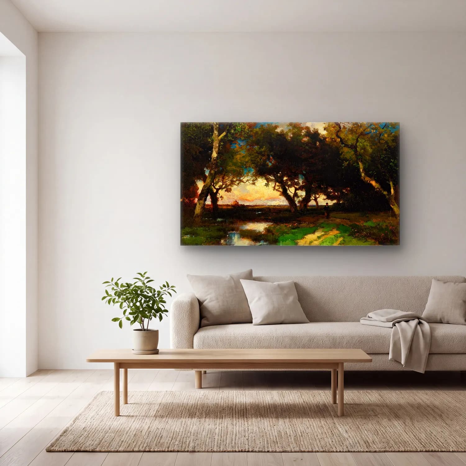 Thomas Moran – Under The Trees cam tablo — açık renk salonda