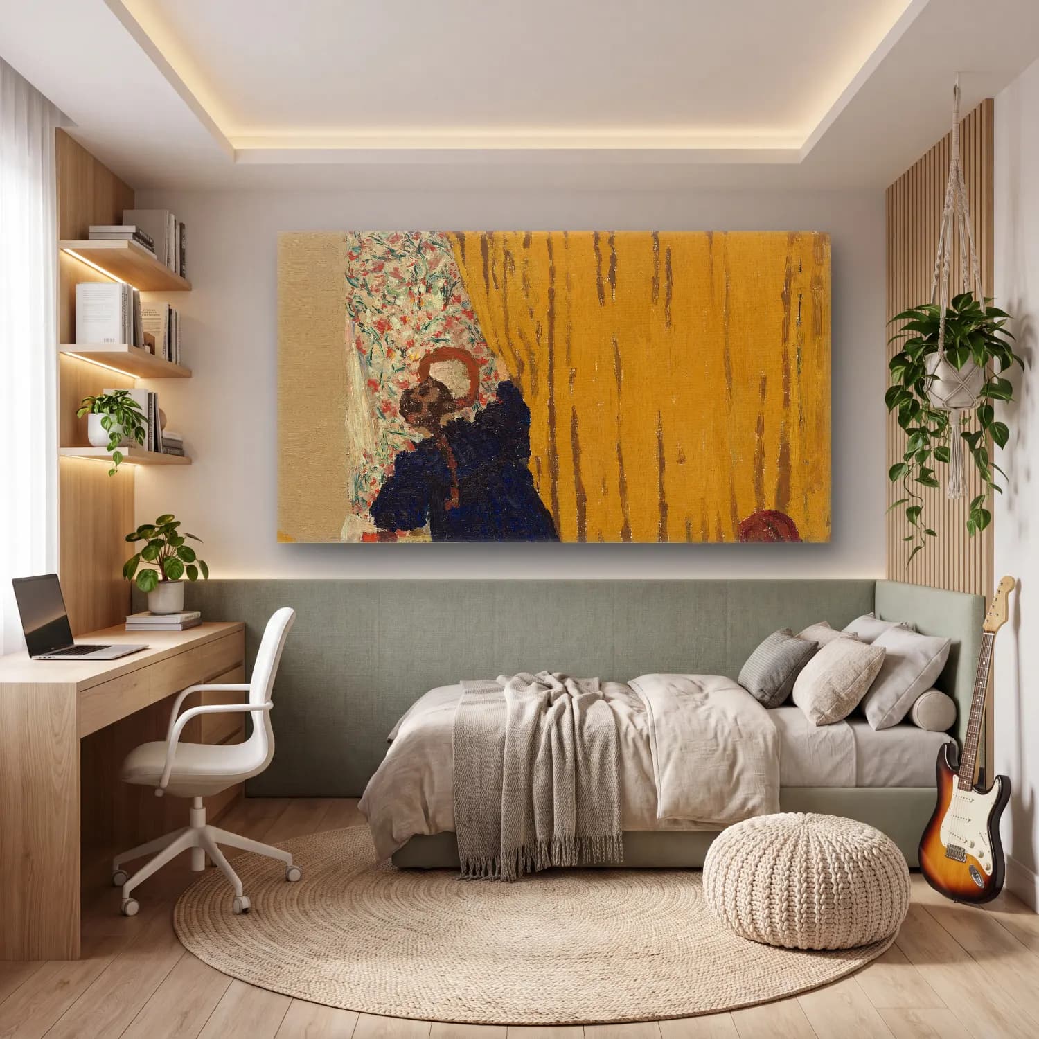 Empresyonist Elbiseli Kadın – Sarı Tonlar cam tablo — genç odasında