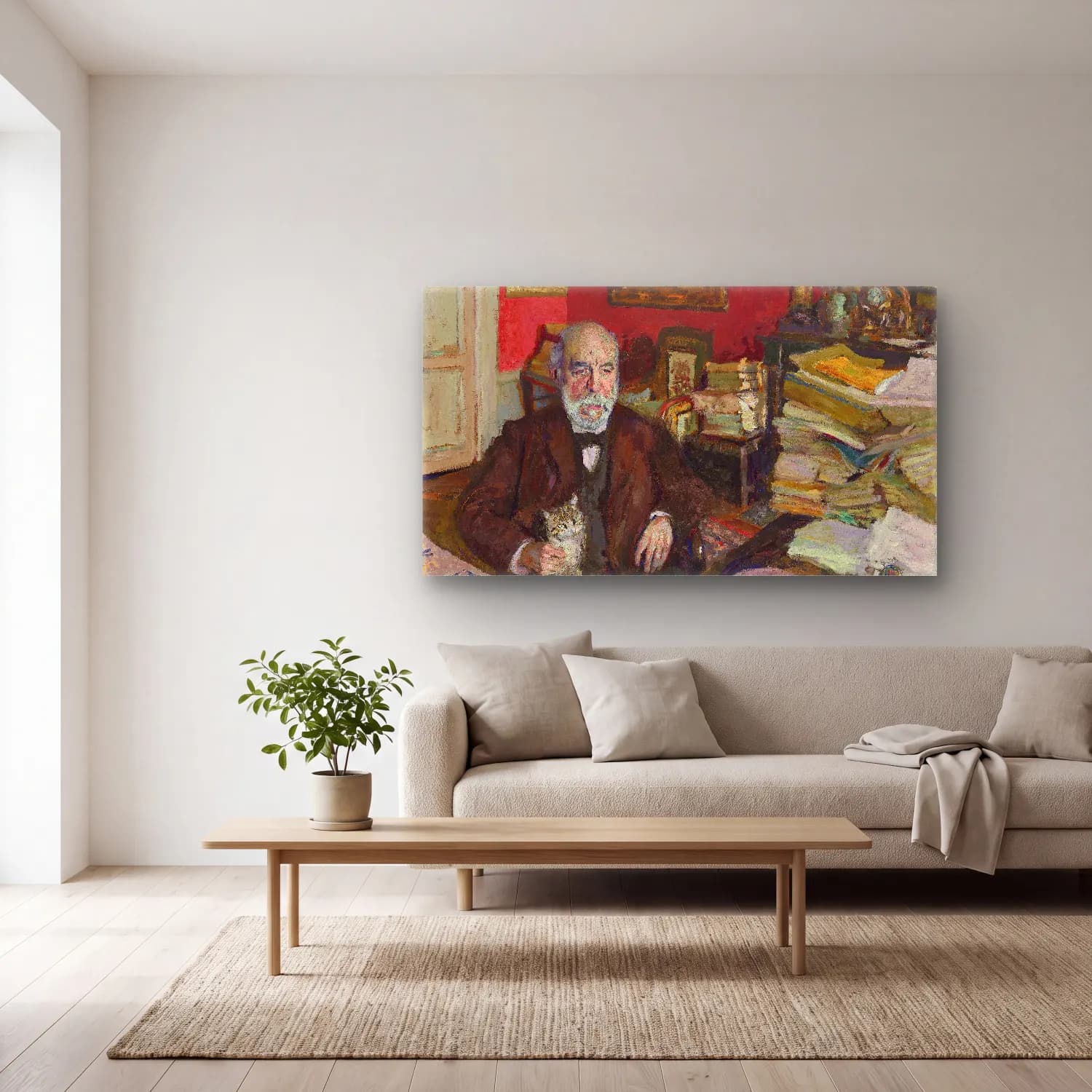 Empresyonist Erkek Portresi – Pastel Tonlar cam tablo — açık renk salonda