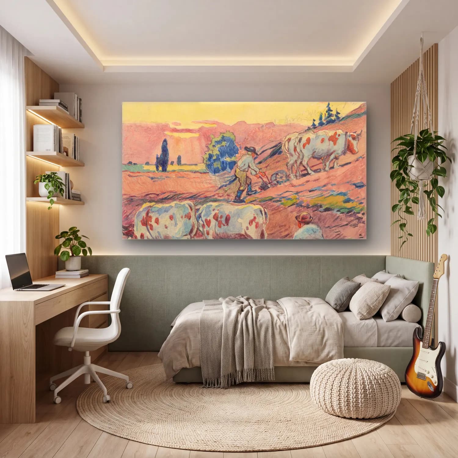 Empresyonist İnek – Pastel Tonlar cam tablo — genç odasında