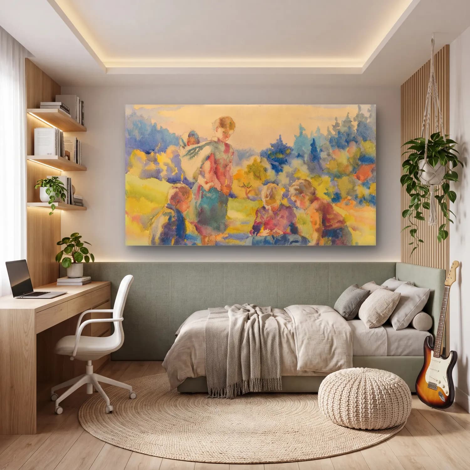 Suluboya Anne ve Çocuk No. 4 cam tablo — genç odasında