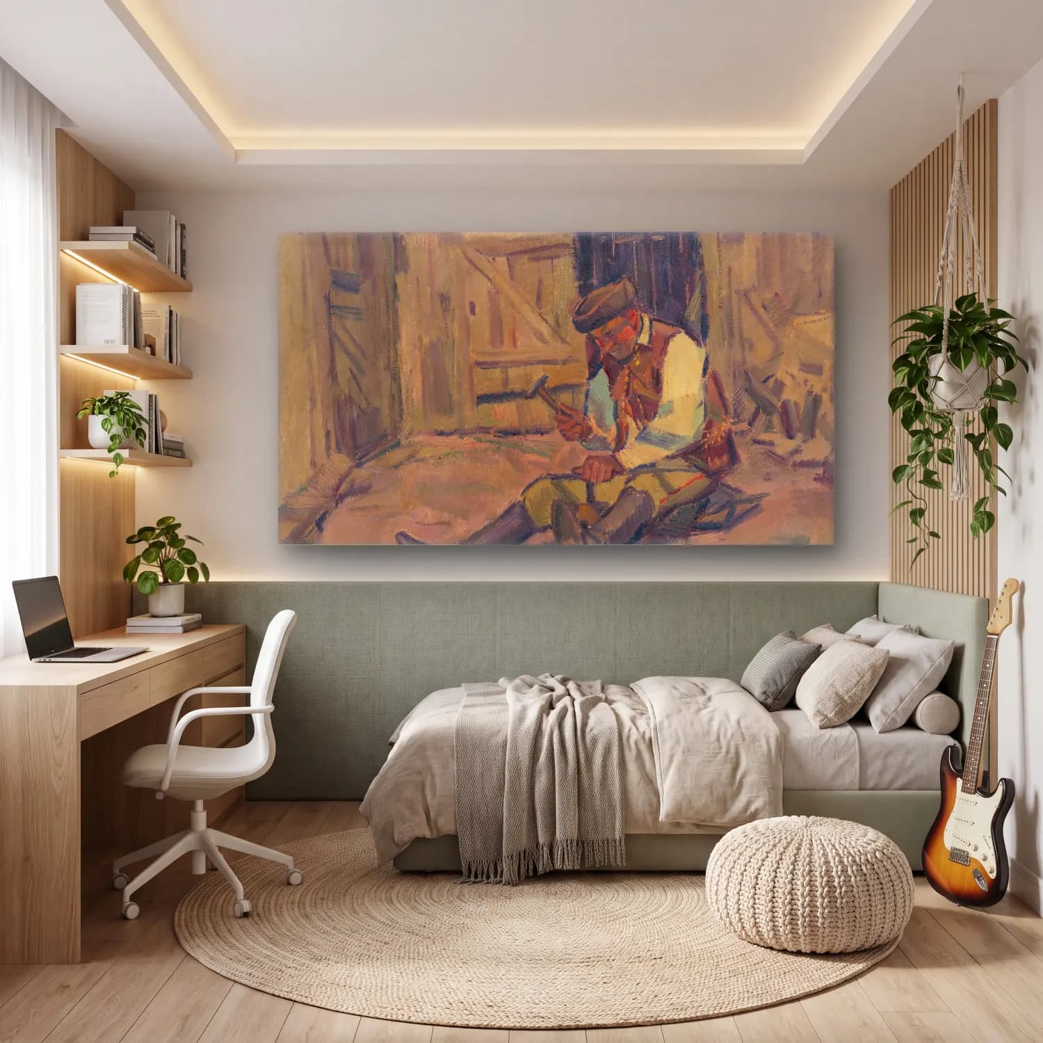 Yağlı Boya Şövalye – Pastel Tonlar cam tablo — genç odasında