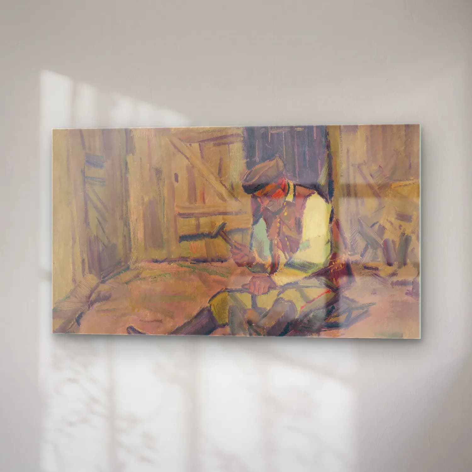 Yağlı Boya Şövalye – Pastel Tonlar cam tablo — sağ açıdan görünüm
