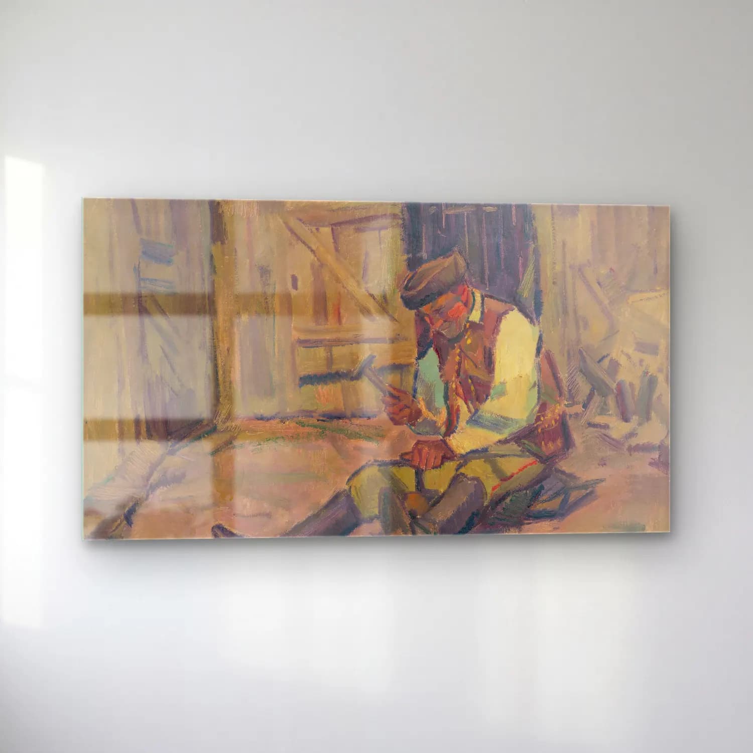 Yağlı Boya Şövalye – Pastel Tonlar cam tablo — sol açıdan görünüm
