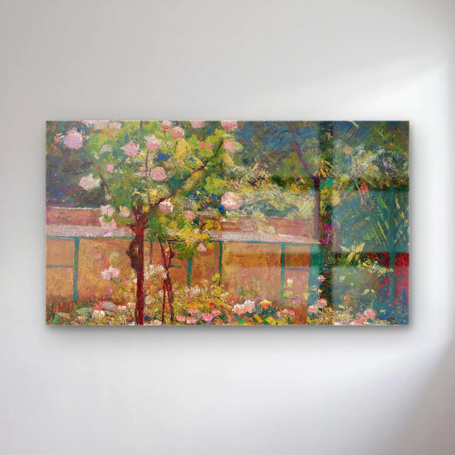 Robert William Vonnoh – Jardin en Fleurs (circa 1890) cam tablo — Robert William Vonnoh – Jardin en Fleurs (circa 1890) — empresyonist çiçek bahçesi