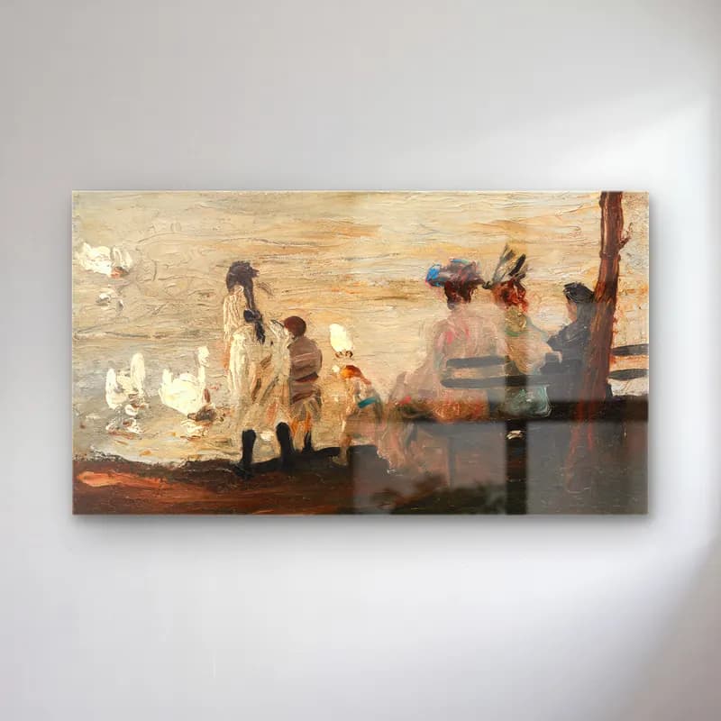 George Bellows – Swans in Central Park cam tablo — George Bellows – Swans in Central Park — empresyonist sahilde i̇nsanlar