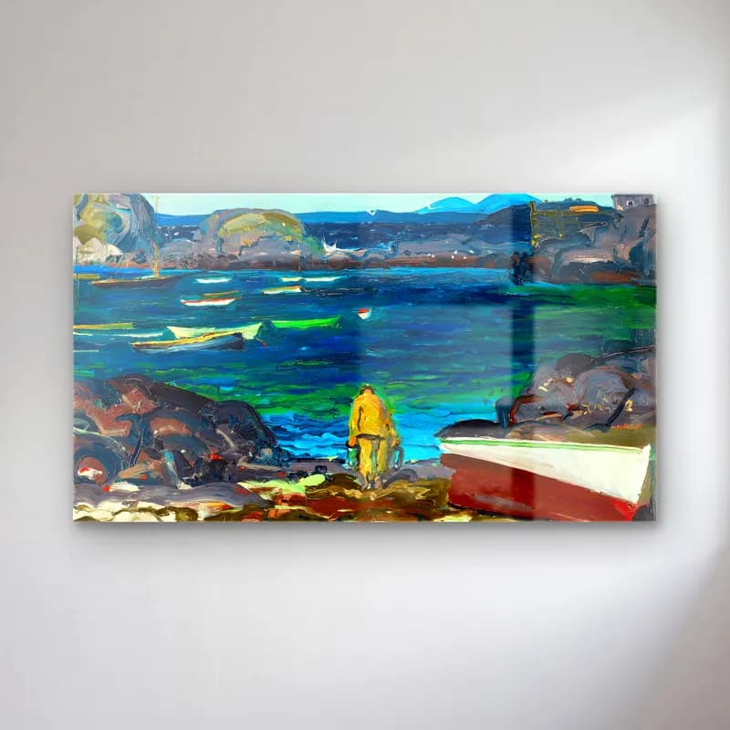 George Bellows – The Harbor, Monhegan Coast, Maine cam tablo — George Bellows – The Harbor, Monhegan Coast, Maine — empresyonist liman ve tekneler