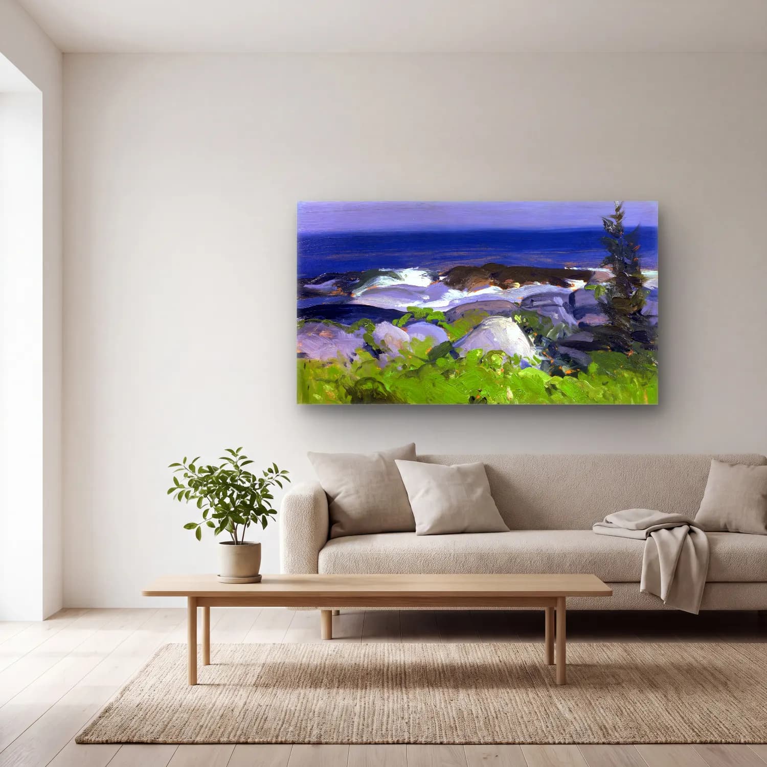 George Bellows – Vine Clad Shore Monhegan Island cam tablo — açık renk salonda