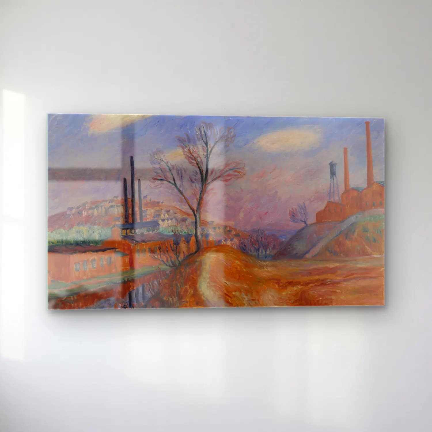 William James Glackens – Landscape–Factories cam tablo — sol açıdan görünüm