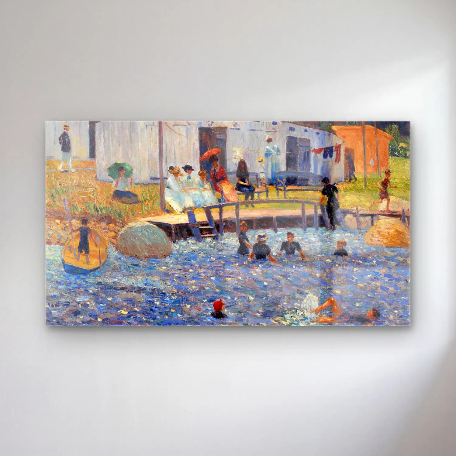 William James Glackens – The Bathing Hour, Chester, Nova Scotia cam tablo — William James Glackens – The Bathing Hour, Chester, Nova Scotia — empresyonist sahilde i̇nsanlar