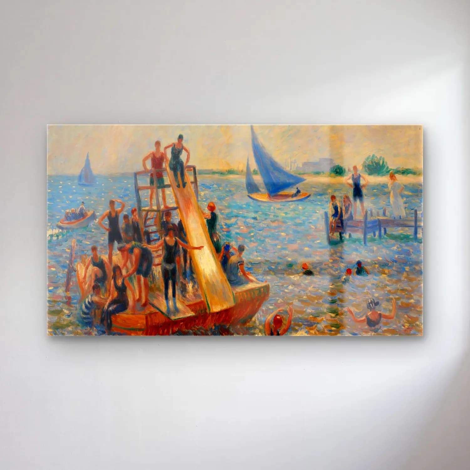 William James Glackens – The Raft cam tablo — William James Glackens – The Raft — empresyonist liman ve tekneler