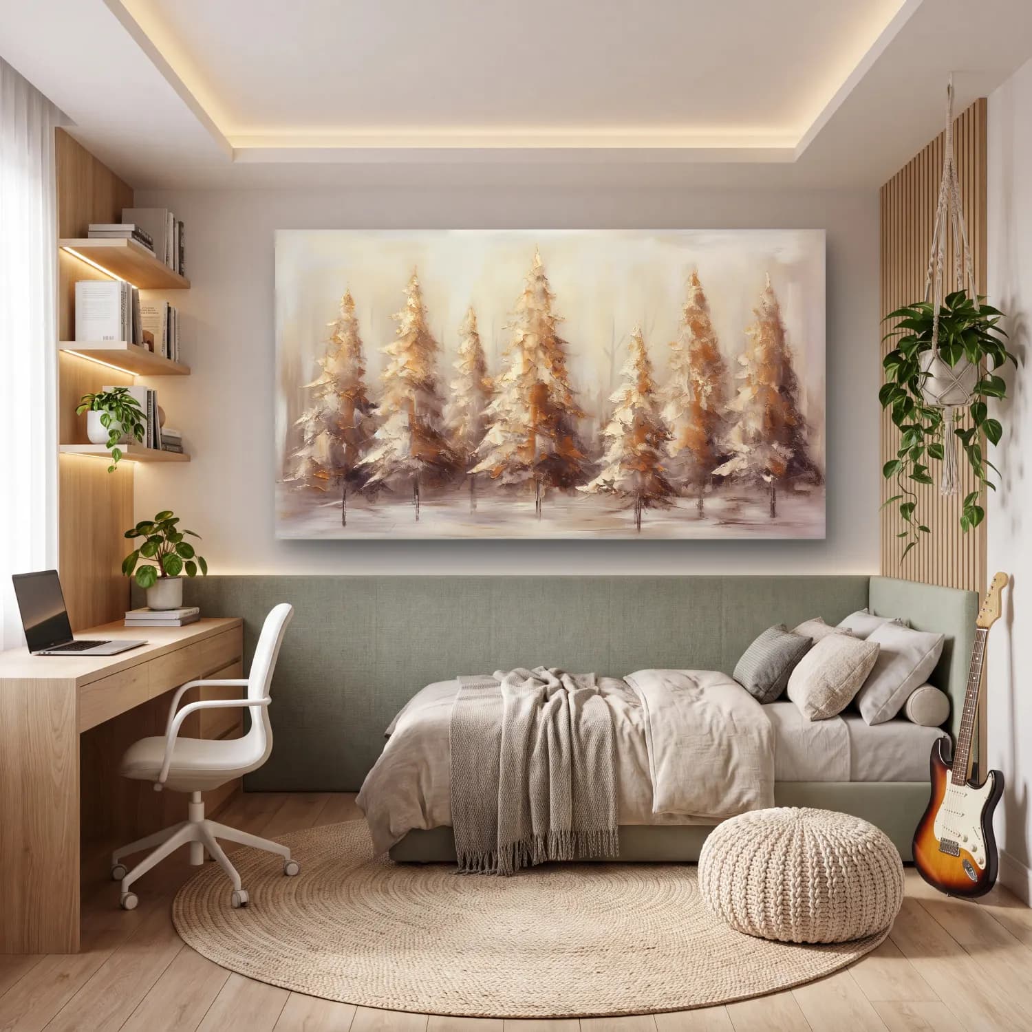 Yağlı Boya Karlı Kış Manzarası No. 67 cam tablo — genç odasında