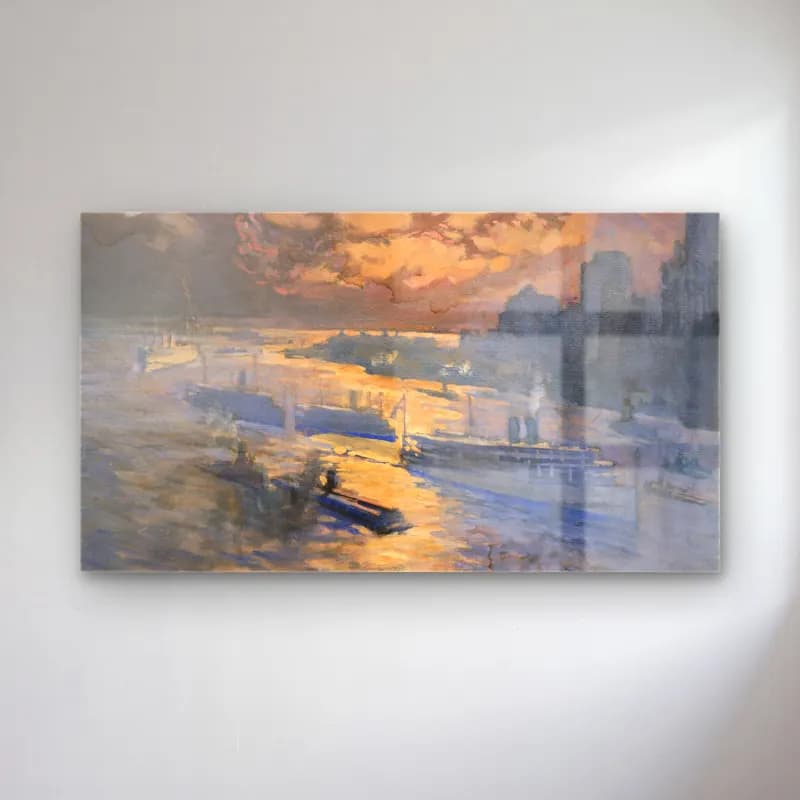 Joseph Pennell – Reflective river cam tablo — Joseph Pennell – Reflective river — empresyonist liman ve tekneler