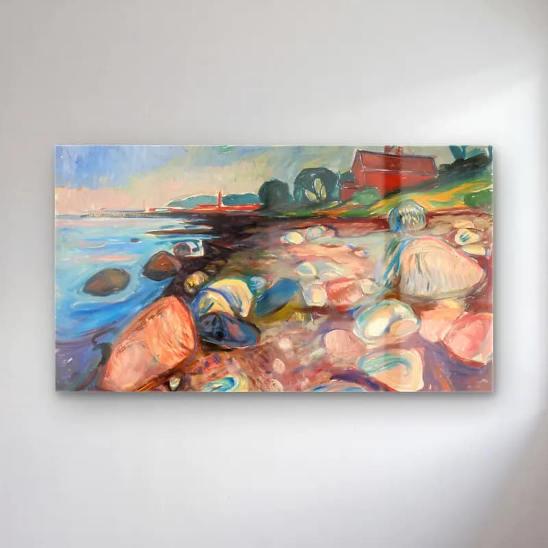 Edvard Munch – Shore with Red House cam tablo — Edvard Munch – Shore with Red House — empresyonist deniz feneri