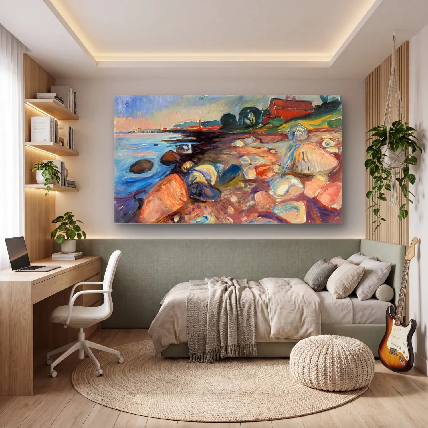 Edvard Munch – Shore with Red House cam tablo — genç odasında