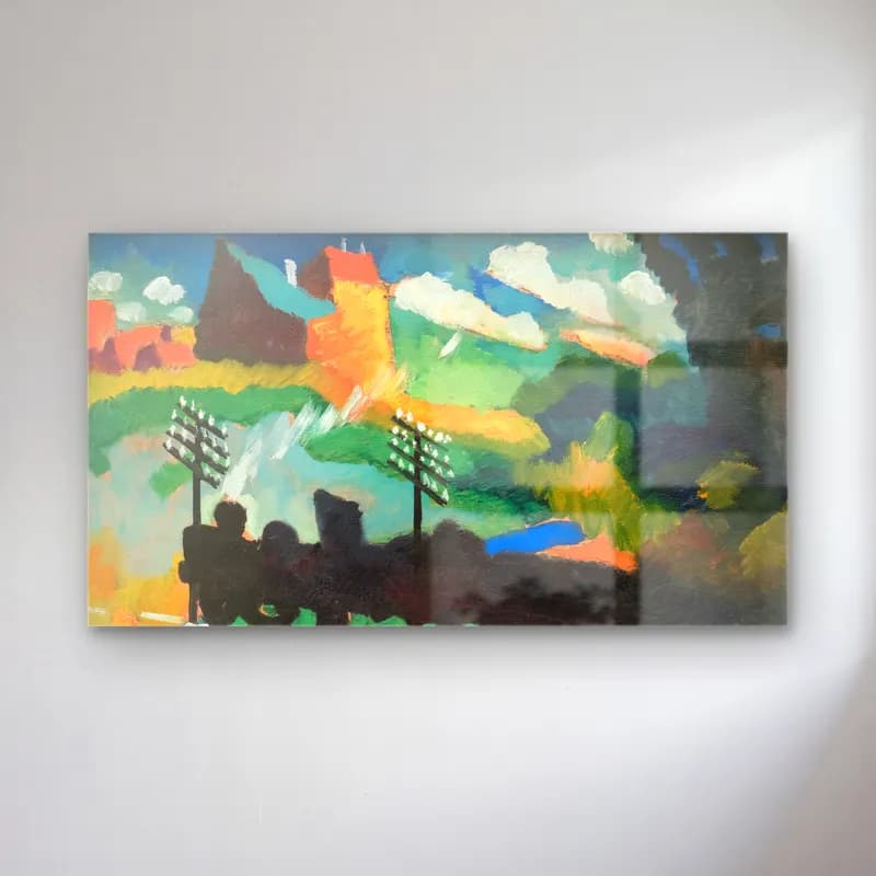 Wassily Kandinsky – Railroad at Murnau cam tablo — Wassily Kandinsky – Railroad at Murnau — empresyonist soyut manzara