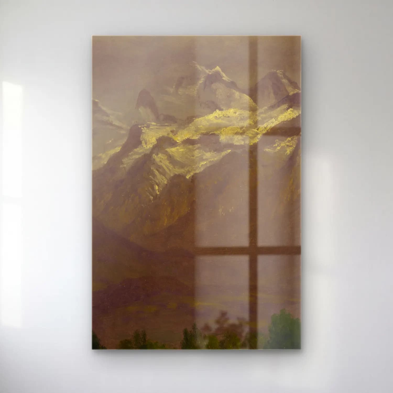 Albert Bierstadt – In the High Mountains – Bej Tonlar cam tablo — Albert Bierstadt – In the High Mountains – Bej Tonlar — yağlı boya dağ manzarası