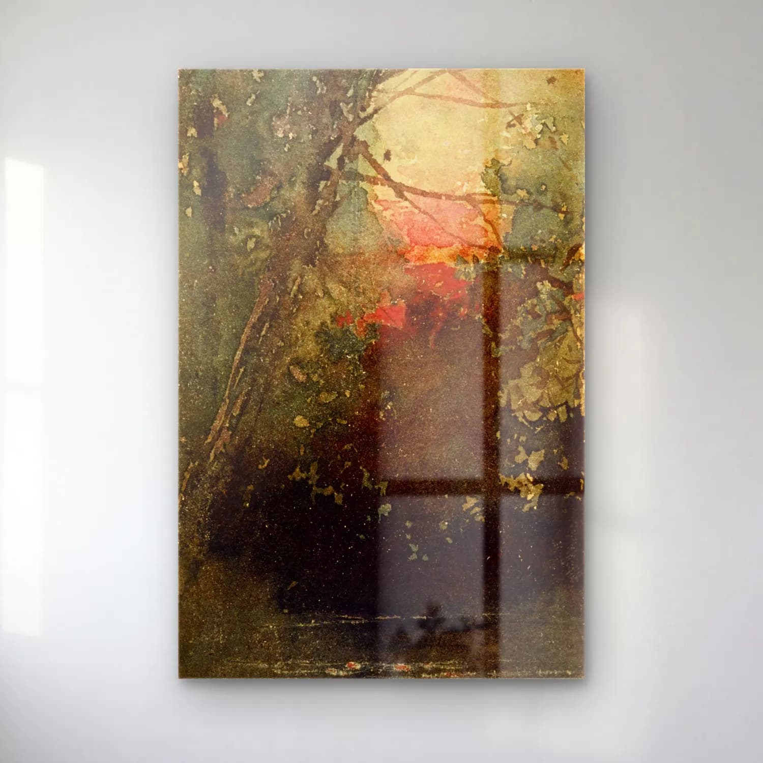 Albert Bierstadt – Woodland Sunset cam tablo — Albert Bierstadt – Woodland Sunset — suluboya soyut manzara