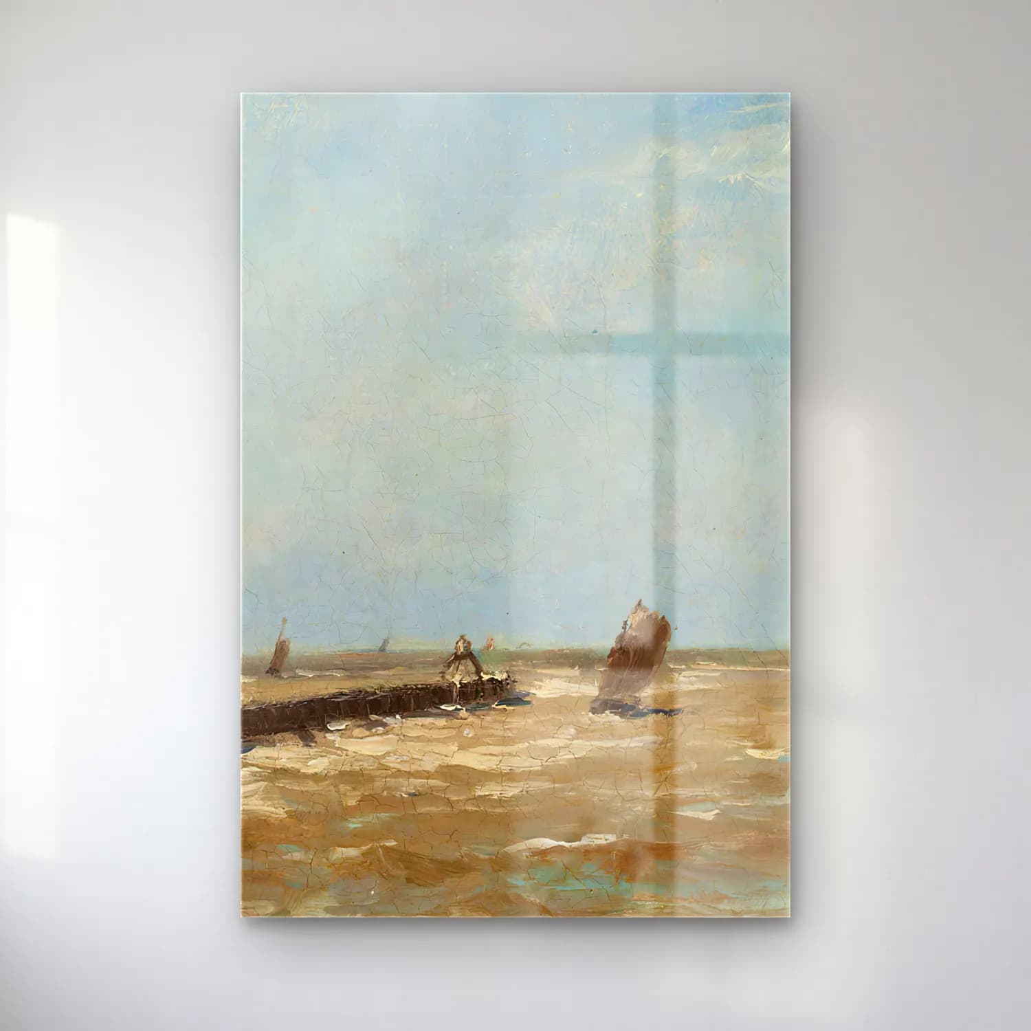 Alfred William Finch – A Belgian harbour – Bej Tonlar cam tablo — Alfred William Finch – A Belgian harbour – Bej Tonlar — empresyonist liman ve tekneler