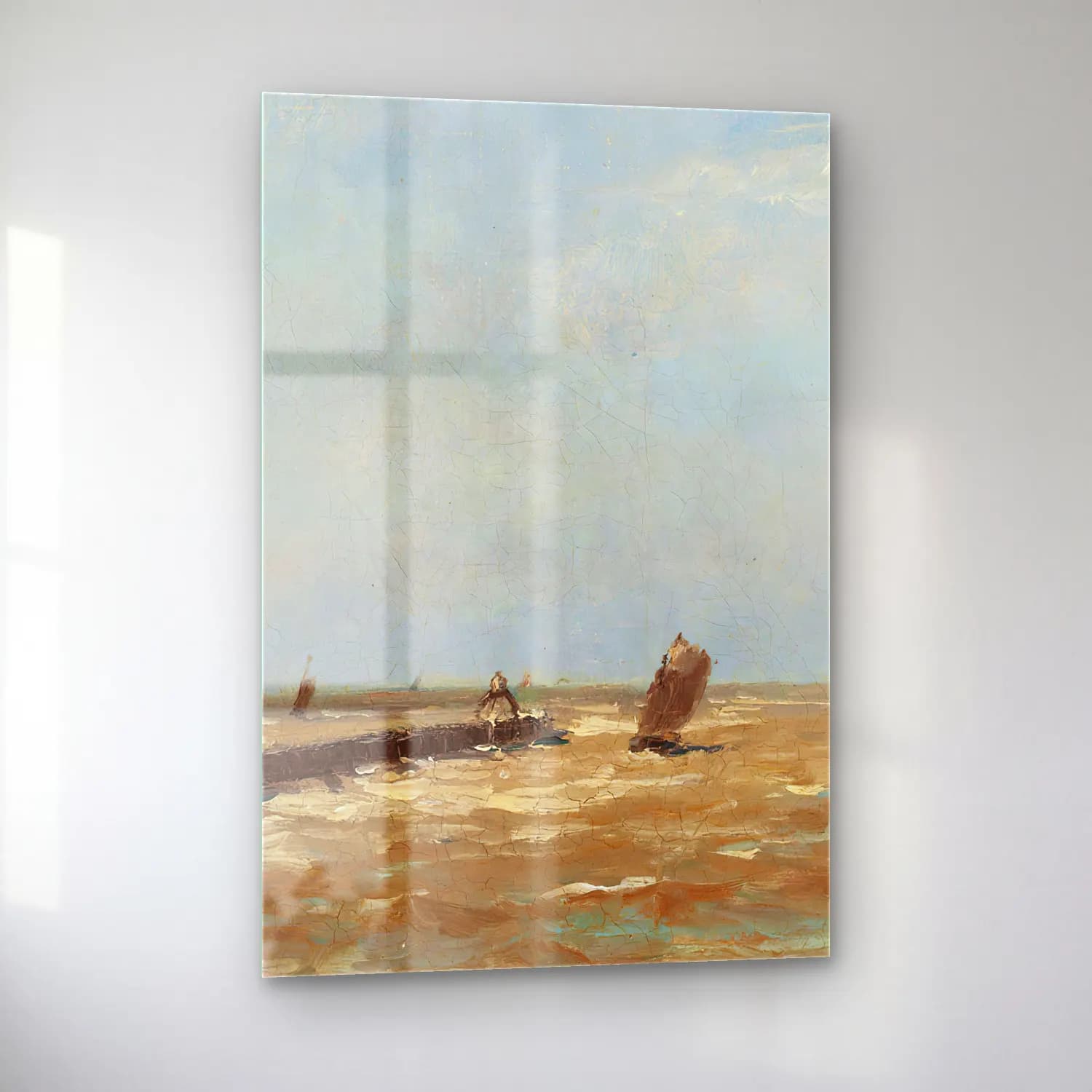 Alfred William Finch – A Belgian harbour – Bej Tonlar cam tablo — sol açıdan görünüm