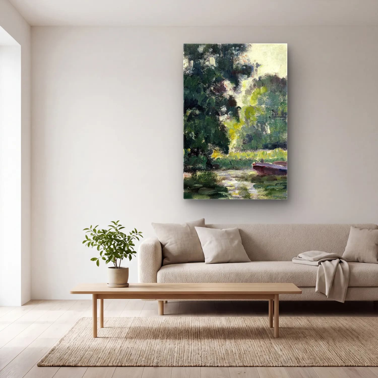 Alfred William Finch – Richmond, a River Landscape – Yeşil Tonlar cam tablo — açık renk salonda