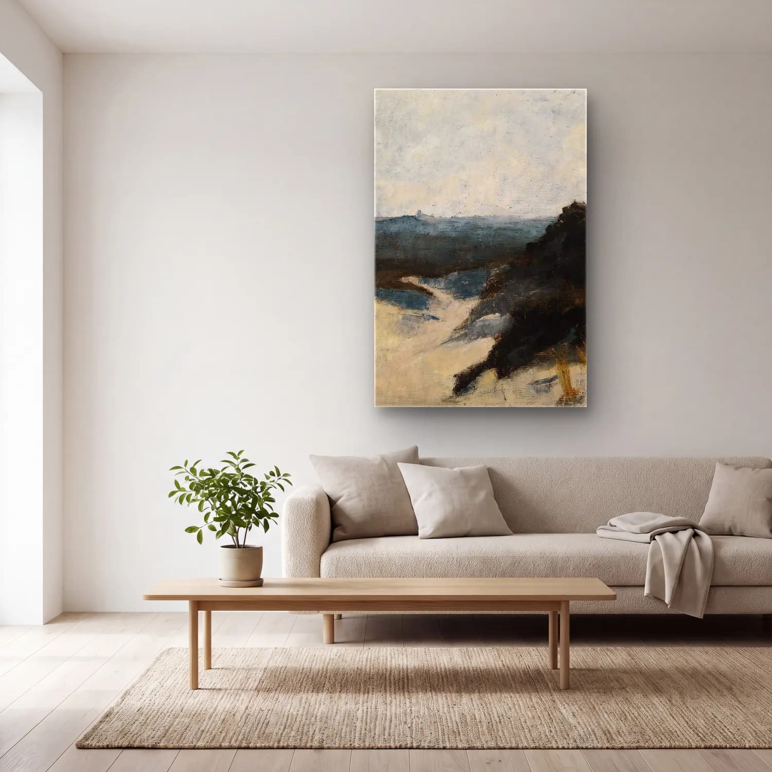 Alfred William Finch – Shore View, Knocke – Bej Tonlar cam tablo — açık renk salonda