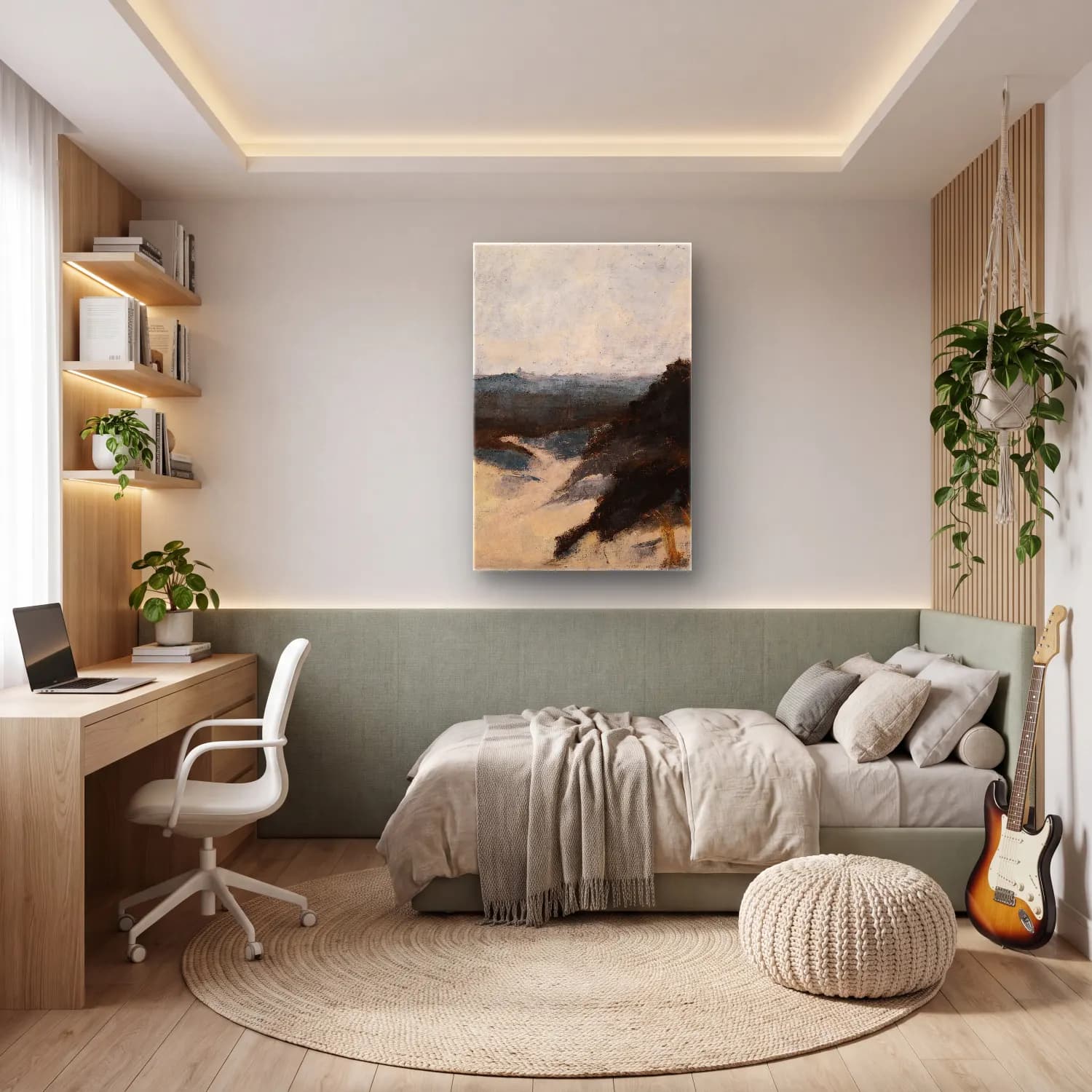 Alfred William Finch – Shore View, Knocke – Bej Tonlar cam tablo — genç odasında