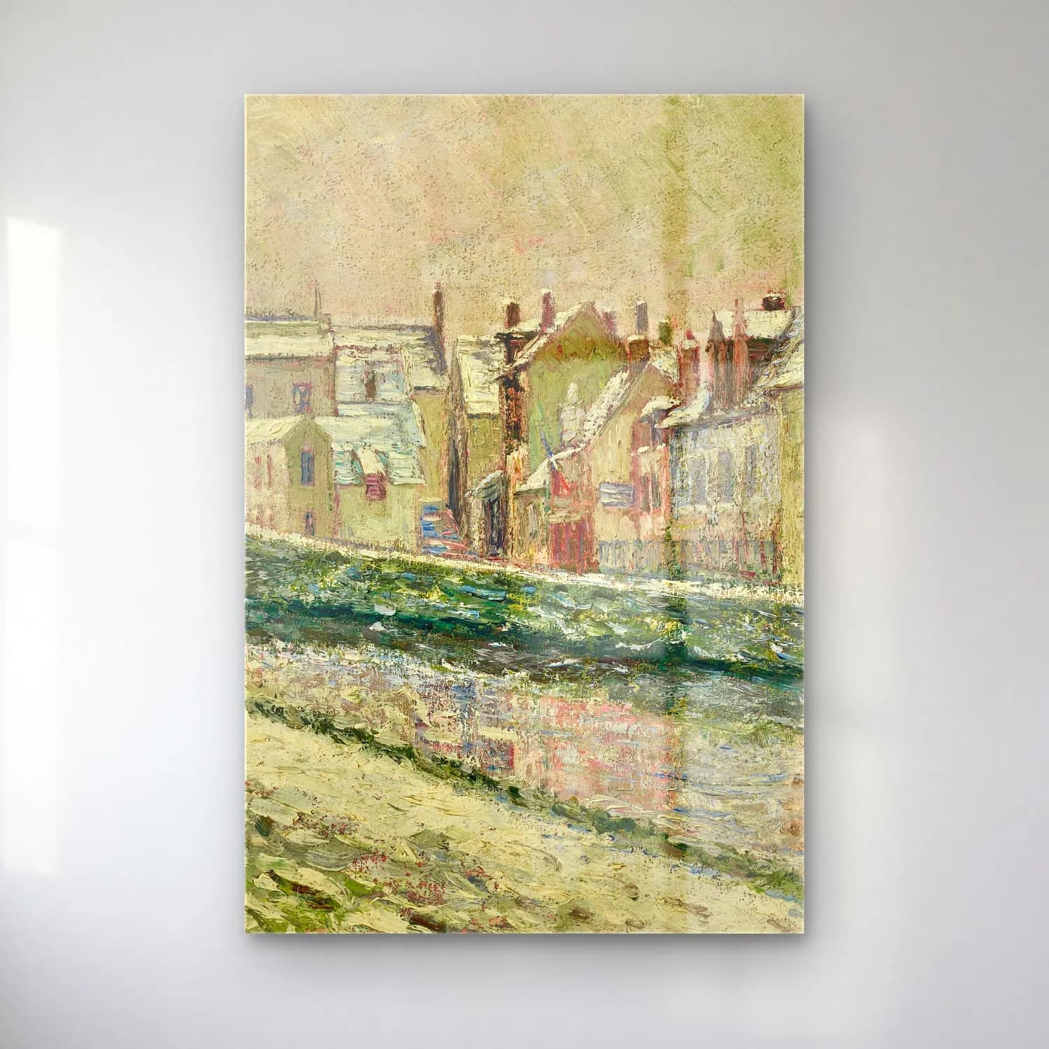 Albert Gleizes – Le village de Moret-sur-Loing sous la neige (circa 1901) cam tablo — Albert Gleizes – Le village de Moret-sur-Loing sous la neige (circa 1901) — empresyonist köy sokağı