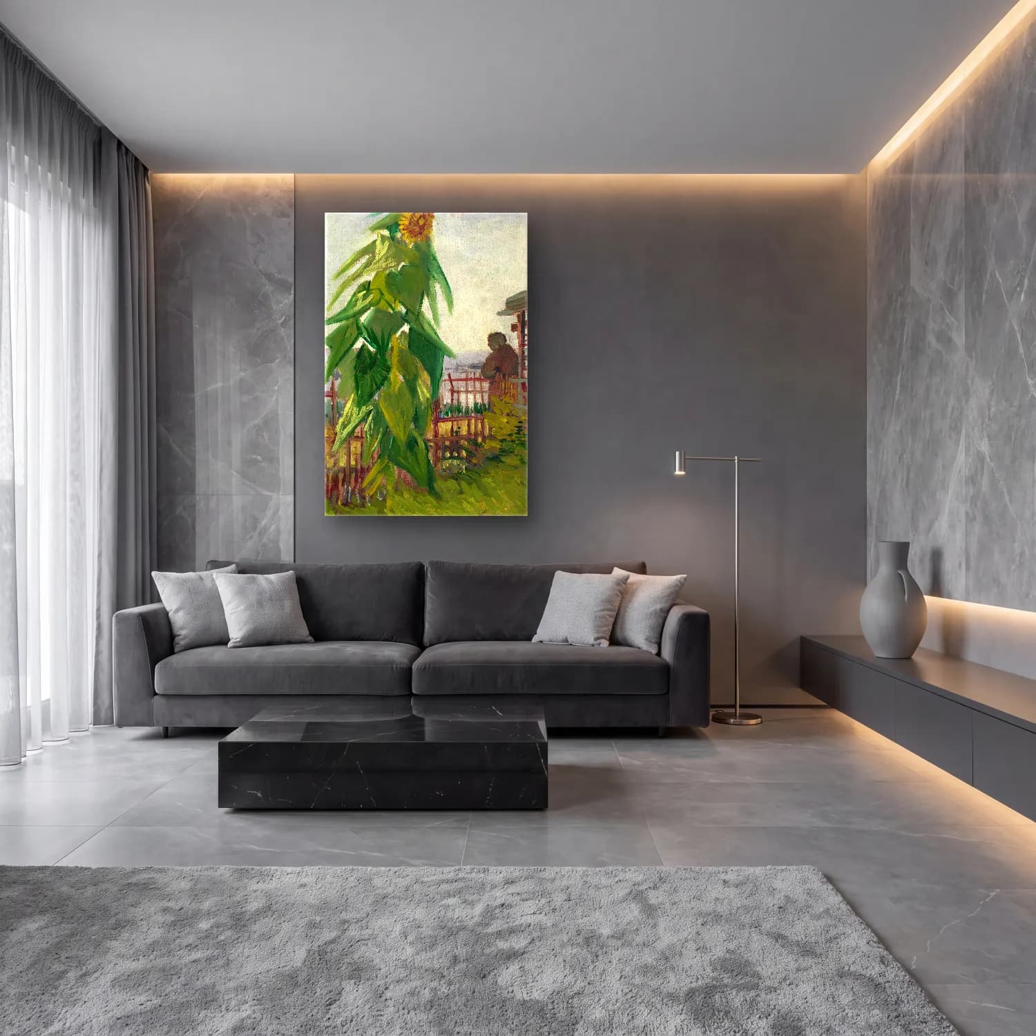 Vincent van Gogh – Allotment with Sunflower cam tablo — lüks salon duvarında