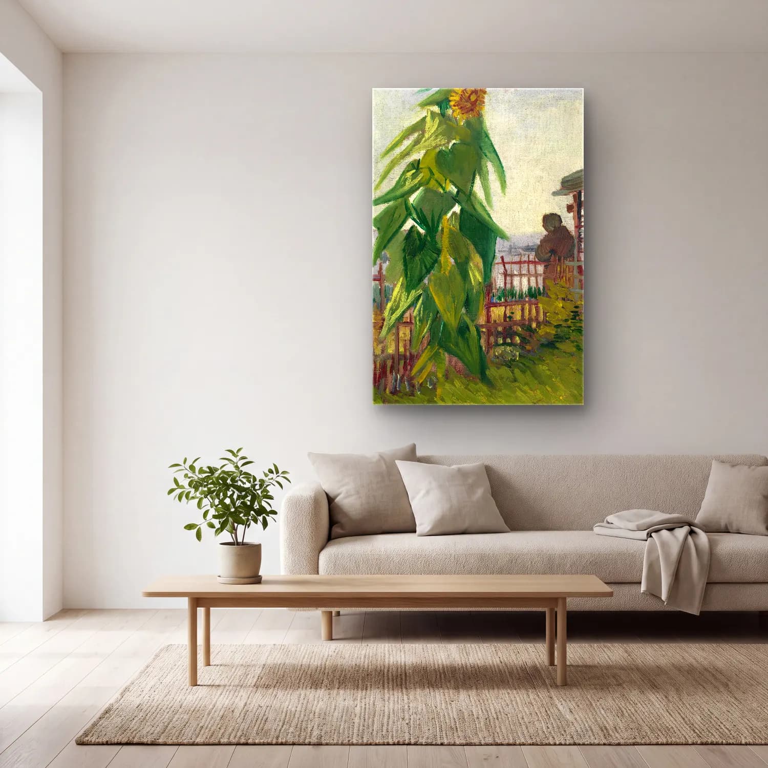Vincent van Gogh – Allotment with Sunflower cam tablo — açık renk salonda