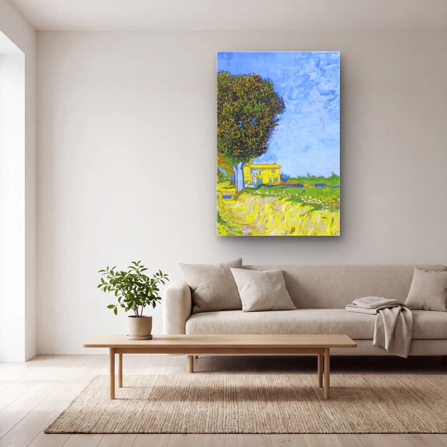 Vincent van Gogh – Avenue at Arles with houses cam tablo — açık renk salonda