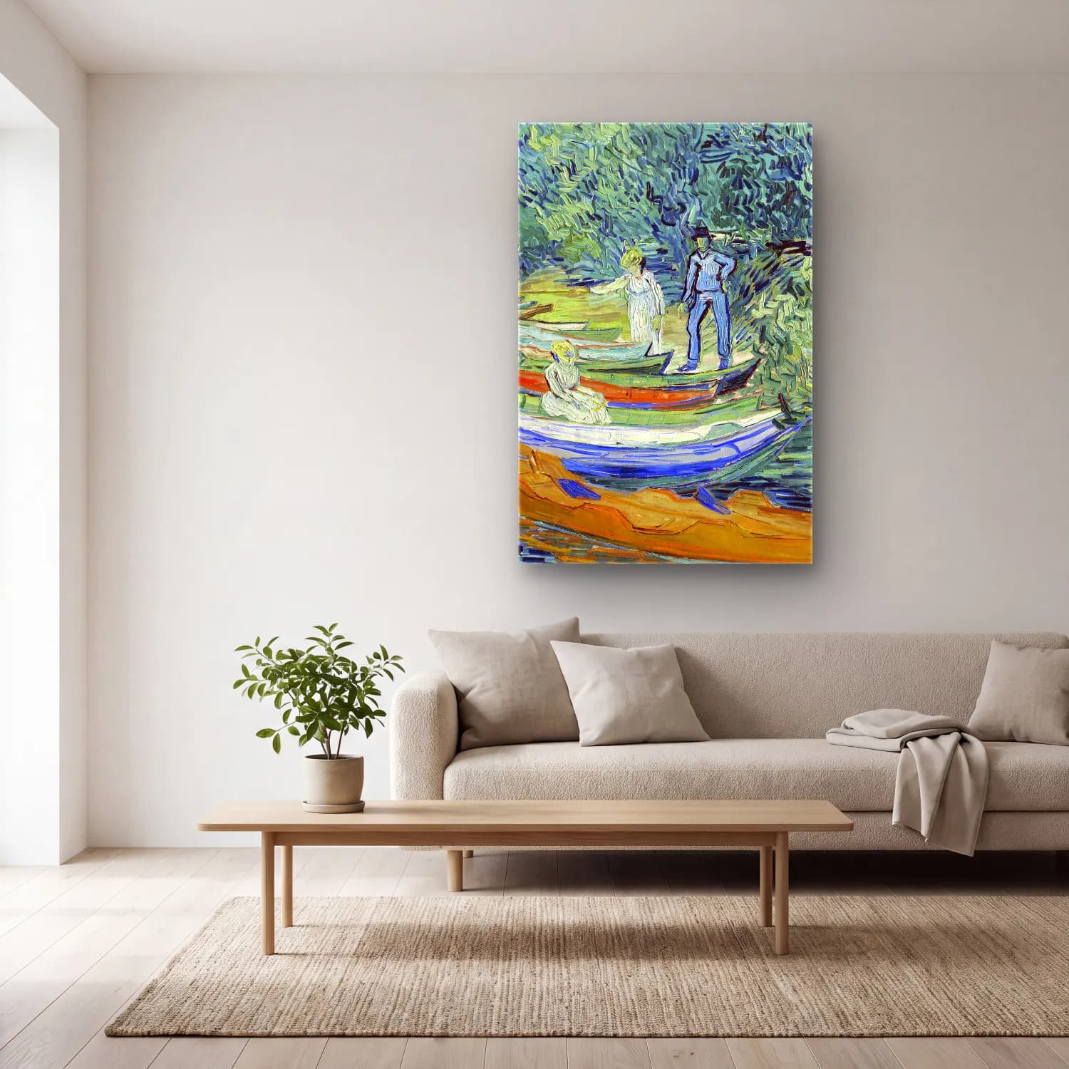 Vincent van Gogh – Bank of the Oise at Auvers cam tablo — açık renk salonda