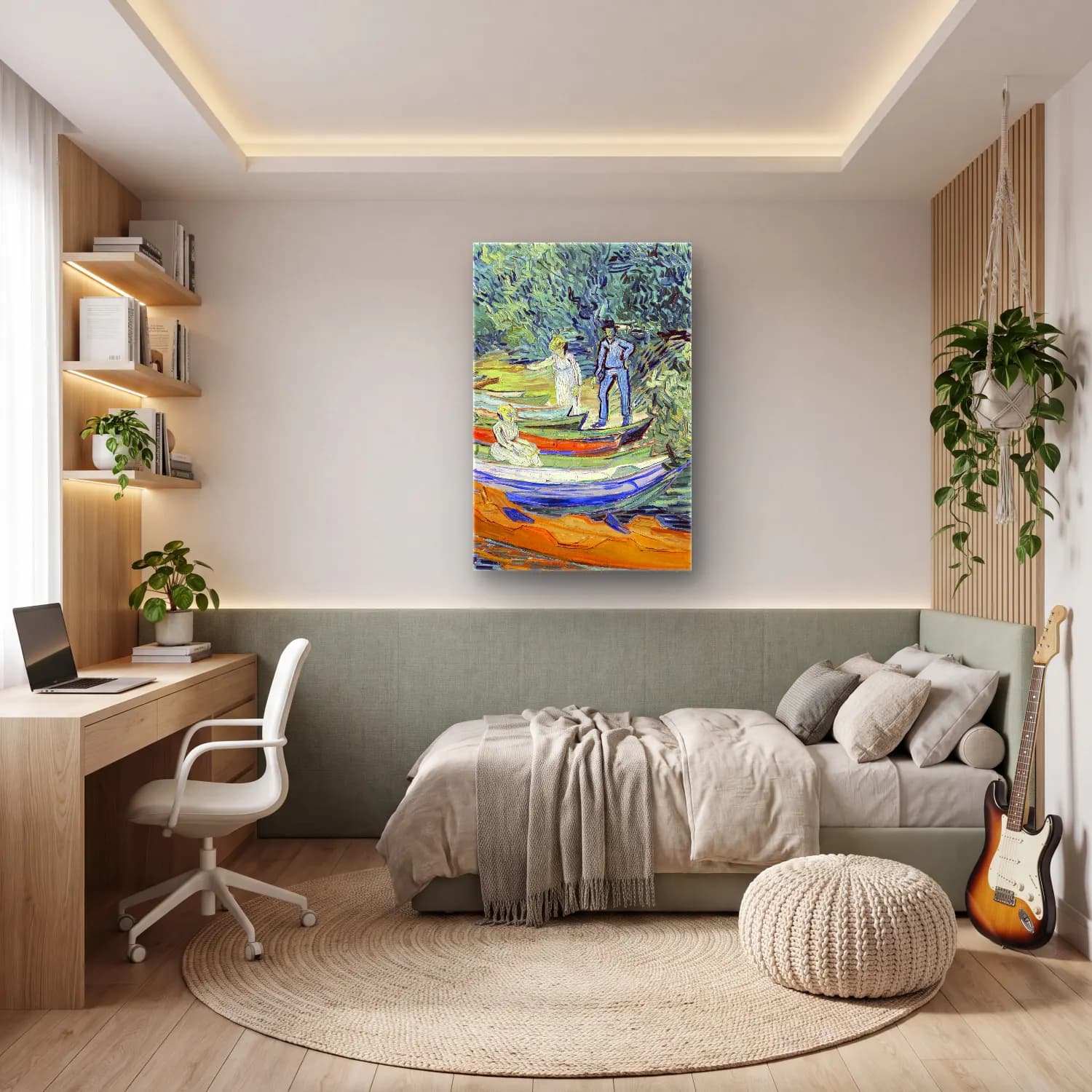 Vincent van Gogh – Bank of the Oise at Auvers cam tablo — genç odasında