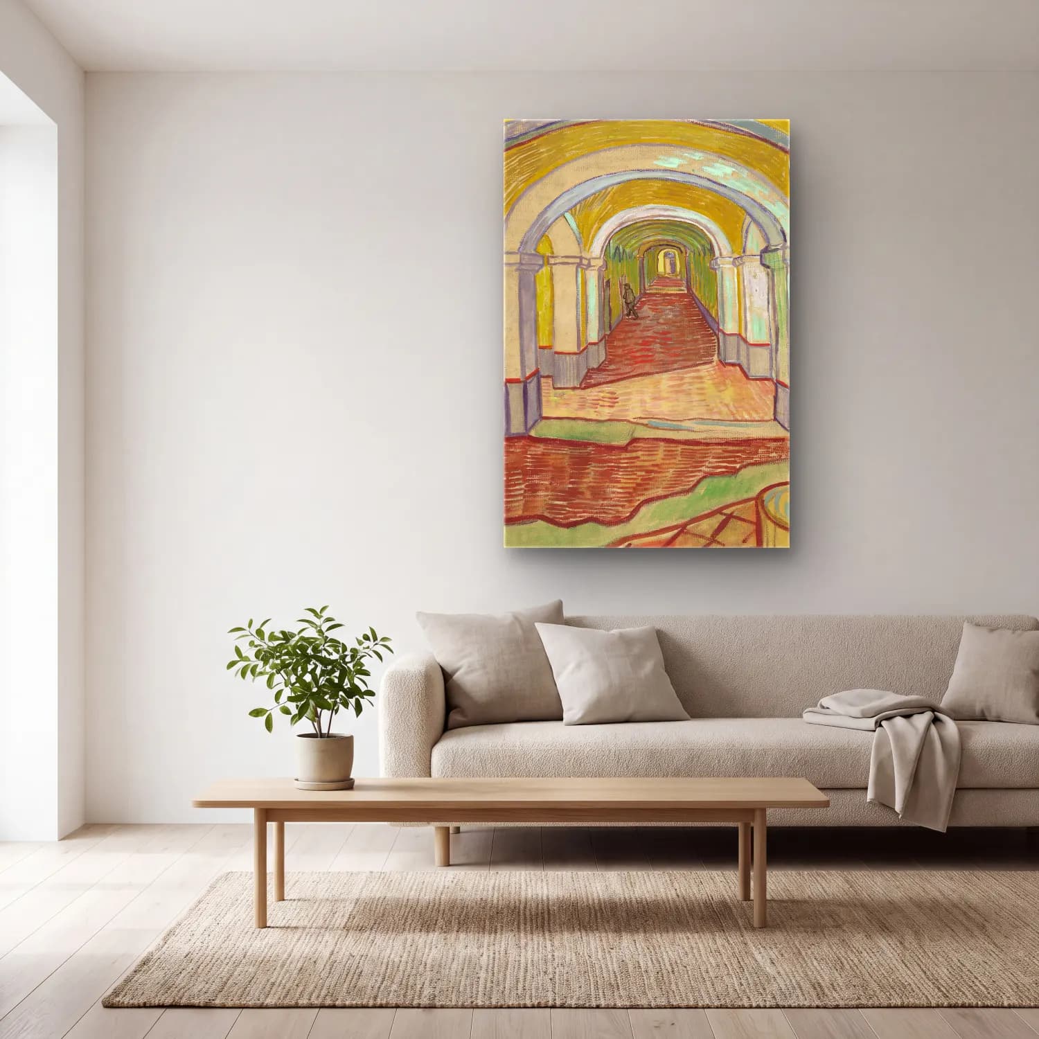 Vincent van Gogh – Corridor in the Asylum cam tablo — açık renk salonda