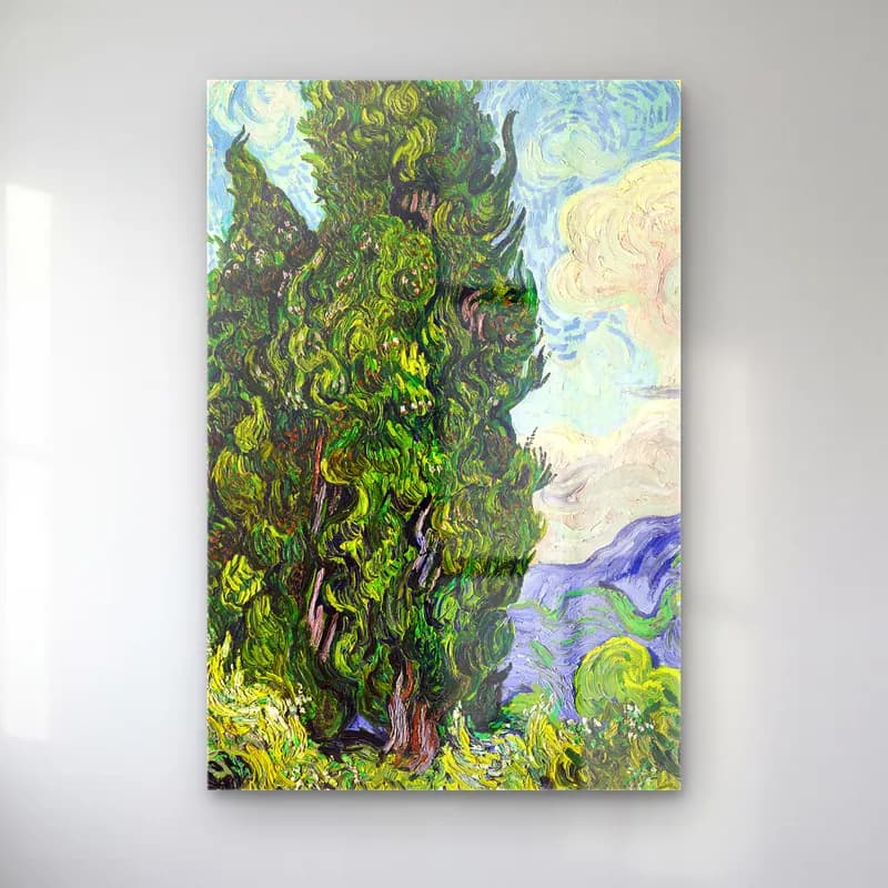 Vincent van Gogh – Cypresses cam tablo — Vincent van Gogh – Cypresses — empresyonist yalnız ağaç