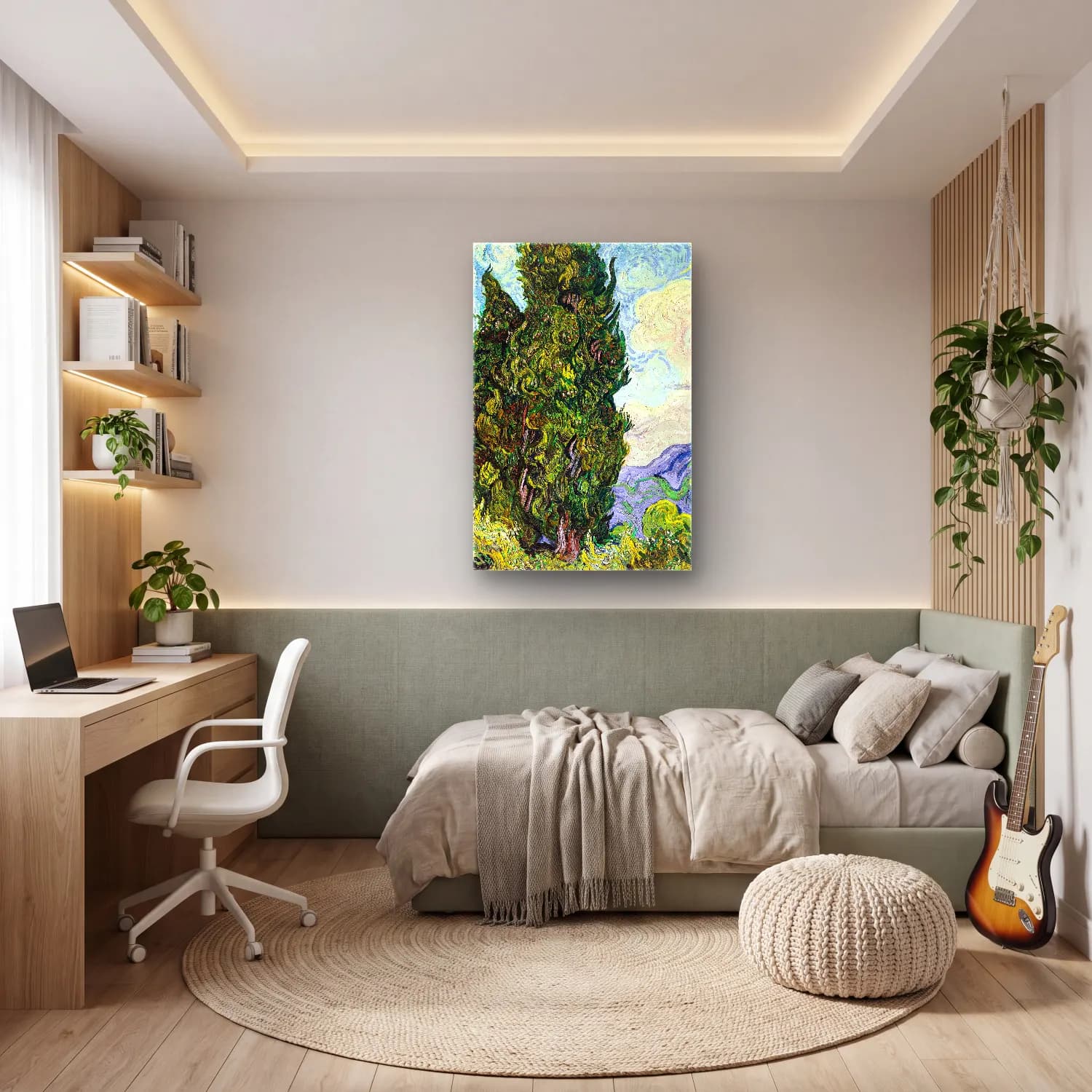 Vincent van Gogh – Cypresses cam tablo — genç odasında