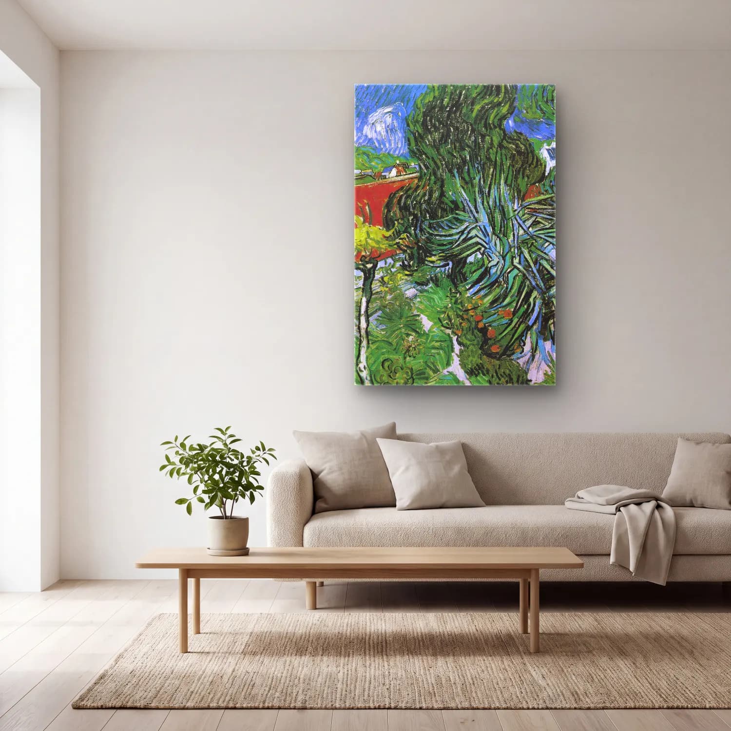 Vincent van Gogh – Doctor Gachet s Garden in Auvers cam tablo — açık renk salonda