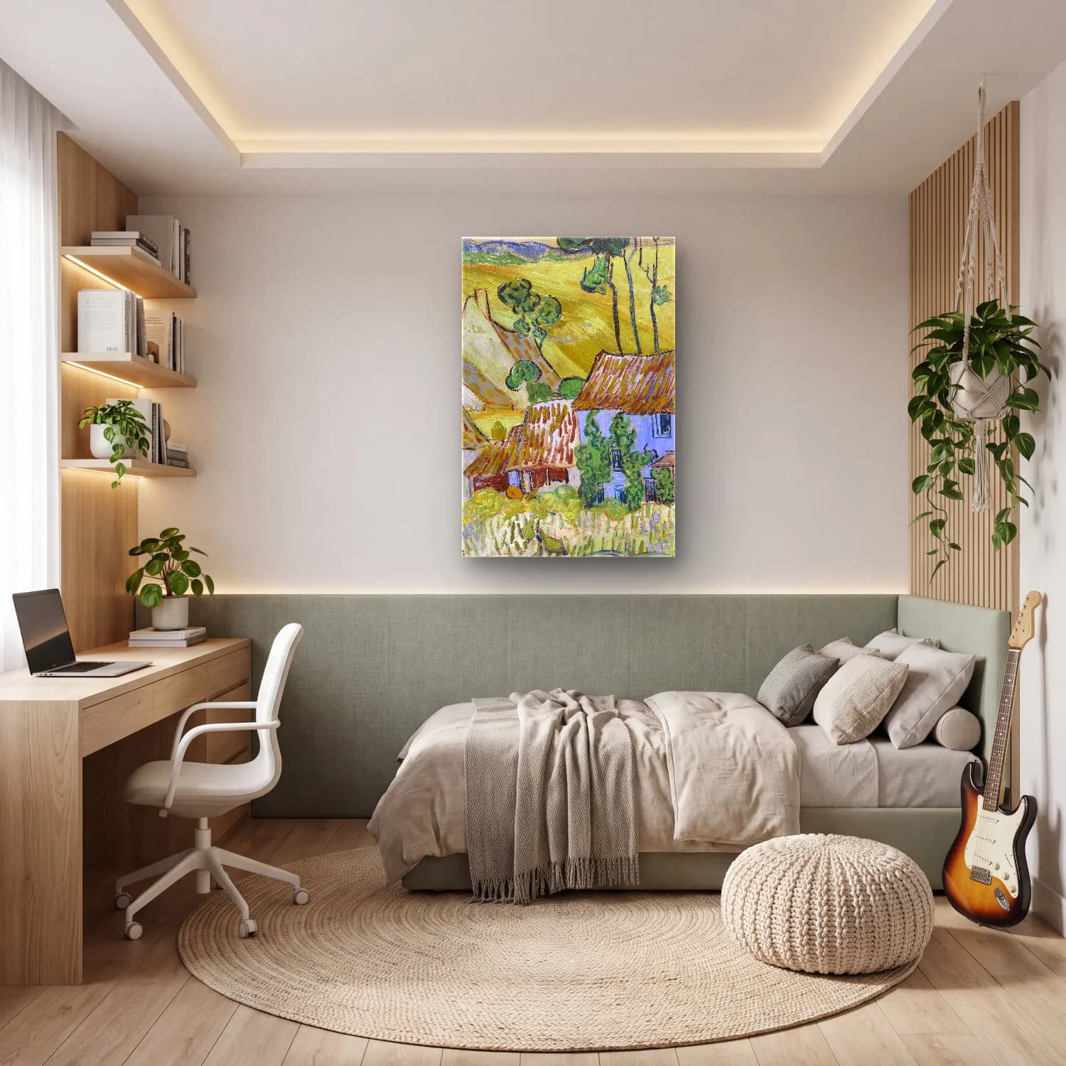 Vincent van Gogh – Farms near Auvers cam tablo — genç odasında