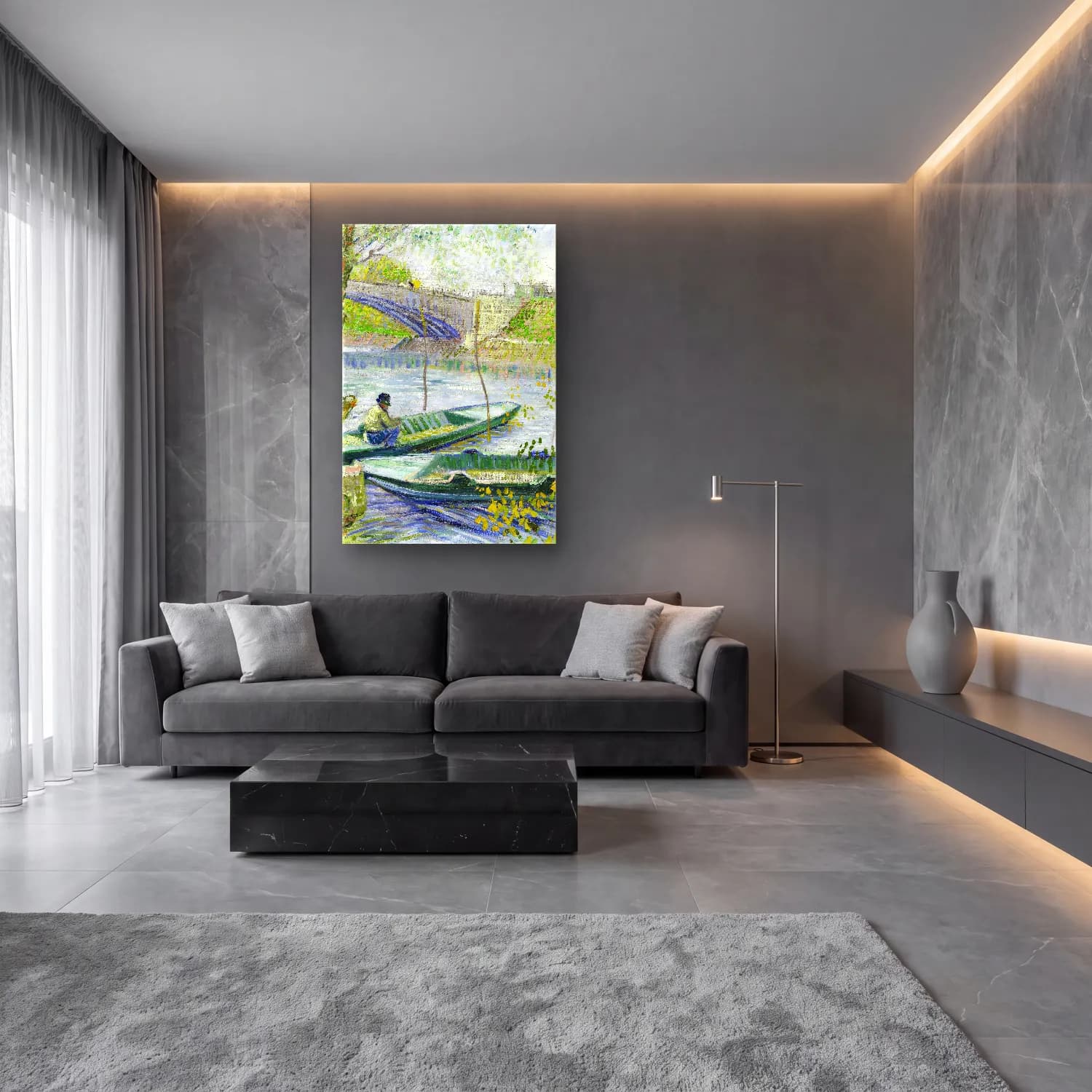 Vincent van Gogh – Fishing in Spring, the Pont de Clichy (Asnières) cam tablo — lüks salon duvarında