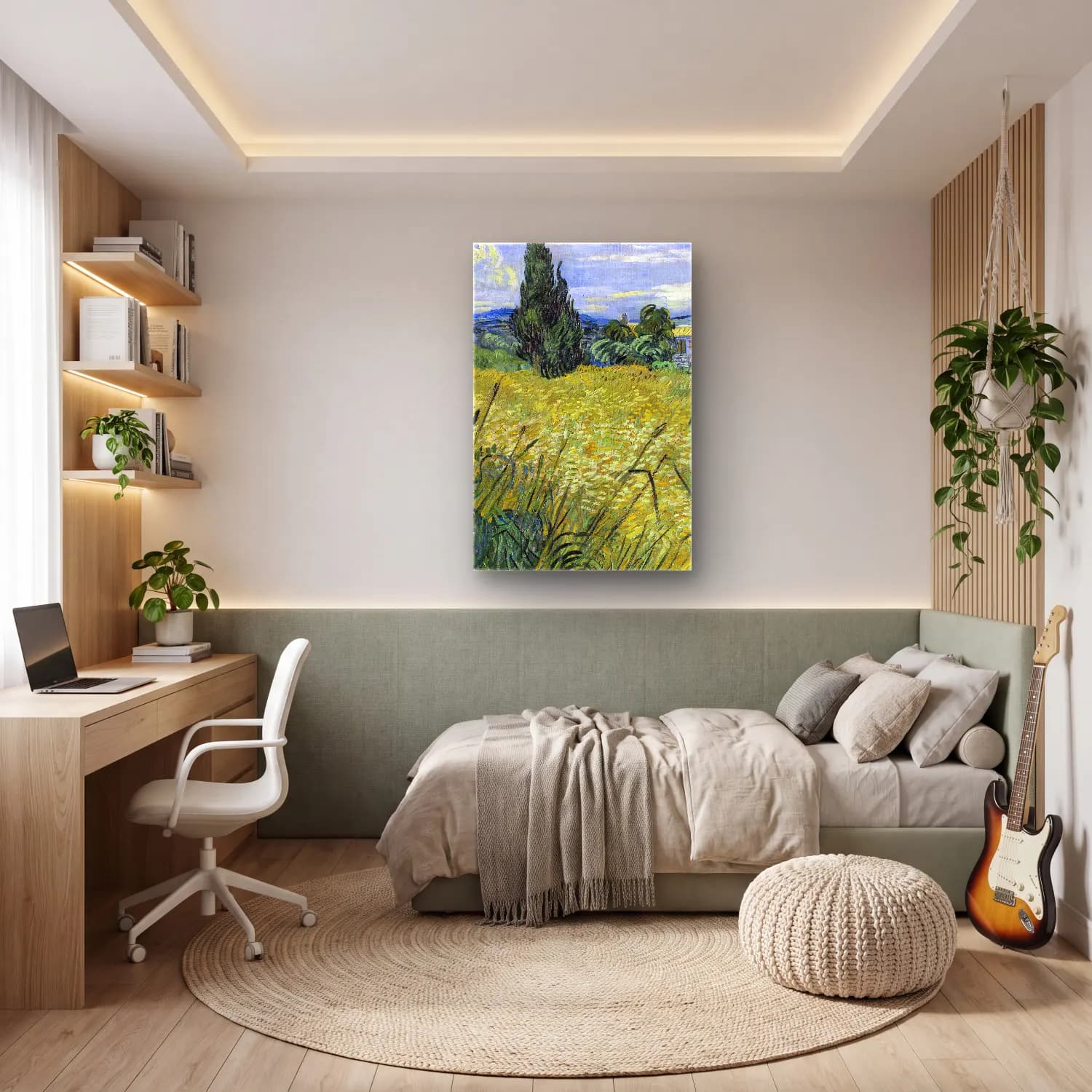 Vincent van Gogh – Green Wheat Field with Cypress cam tablo — genç odasında