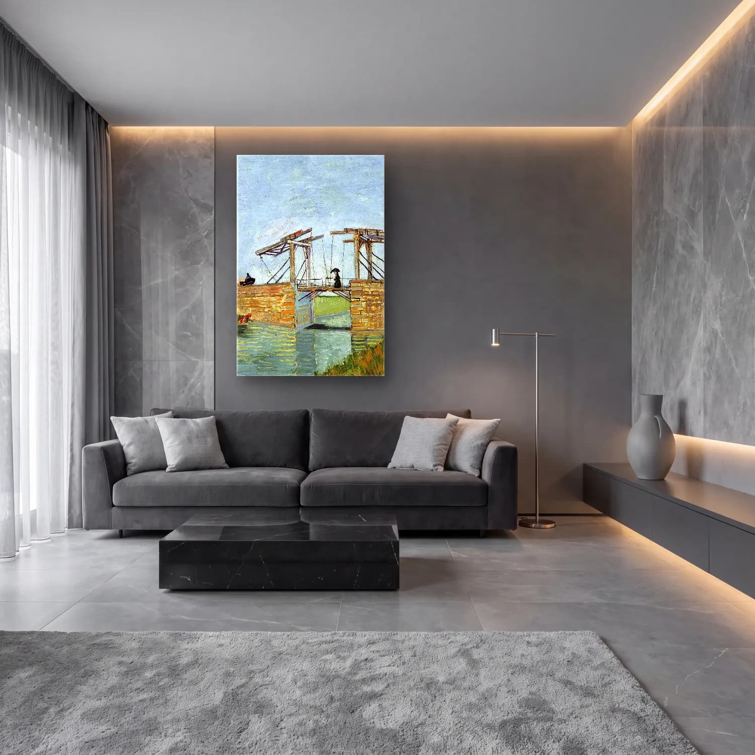 Vincent van Gogh – Langlois Bridge at Arles cam tablo — lüks salon duvarında