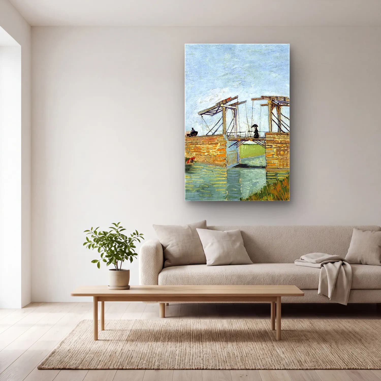 Vincent van Gogh – Langlois Bridge at Arles cam tablo — açık renk salonda