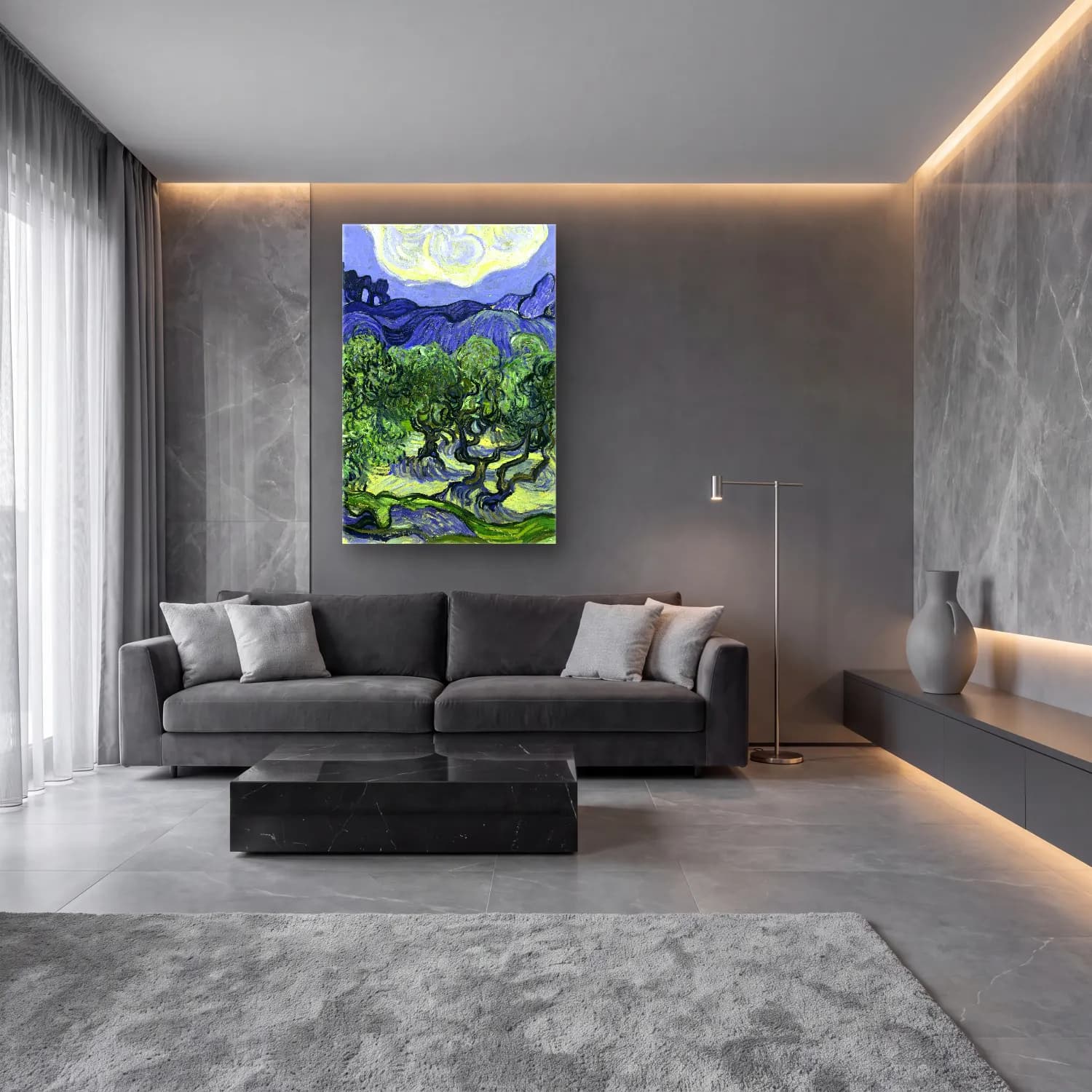 Vincent van Gogh – Olive Trees with the Alpilles in the Background cam tablo — lüks salon duvarında